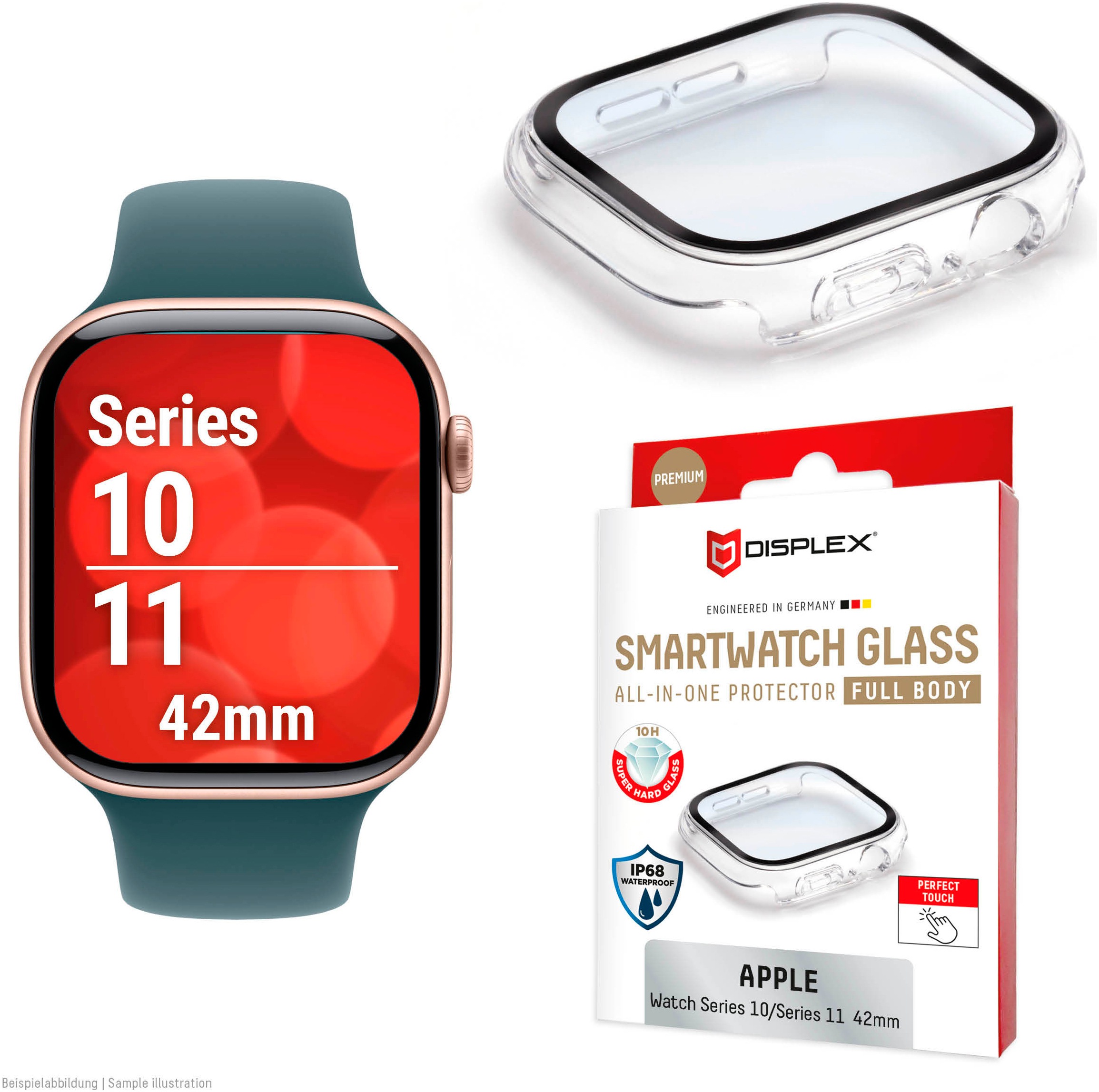 Displex Displayschutzglas »Smartwatch Glass All-In-One Protector Full Body« für Apple Watch Series 10 42 mm;Apple Watch Series 11 42 mm Displayschutzfolie, Schutzfolie, Bildschirmschutz, kratz- & stoßfest