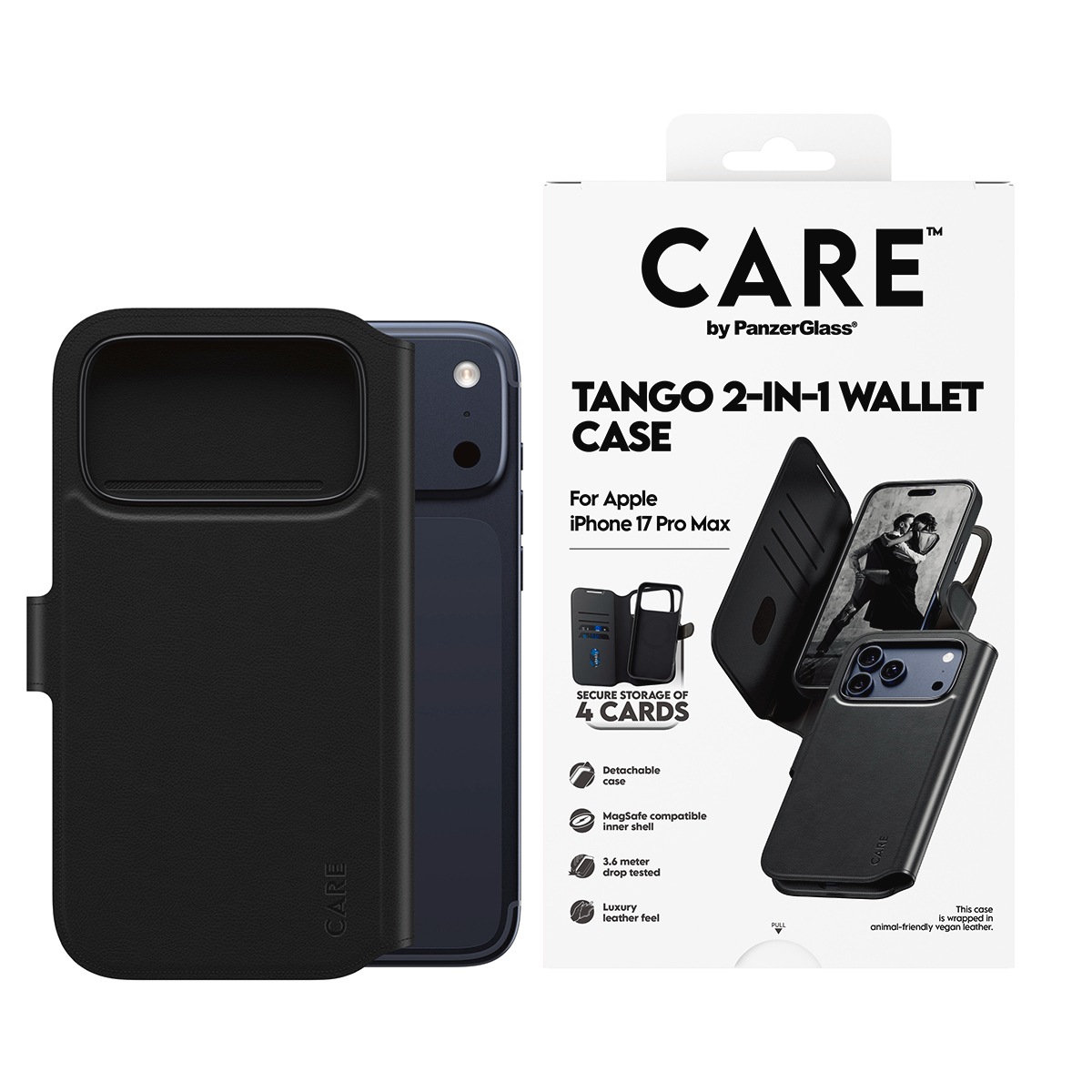 CARE by PanzerGlass Handyhülle »Tango 2-in-1 Wallet Case für Apple iPhone 17 Pro Max« Apple iPhone 17 Pro Max Backcover, Schutzhülle, Handyschutzhülle, Case, Schutzcase, stoßfest
