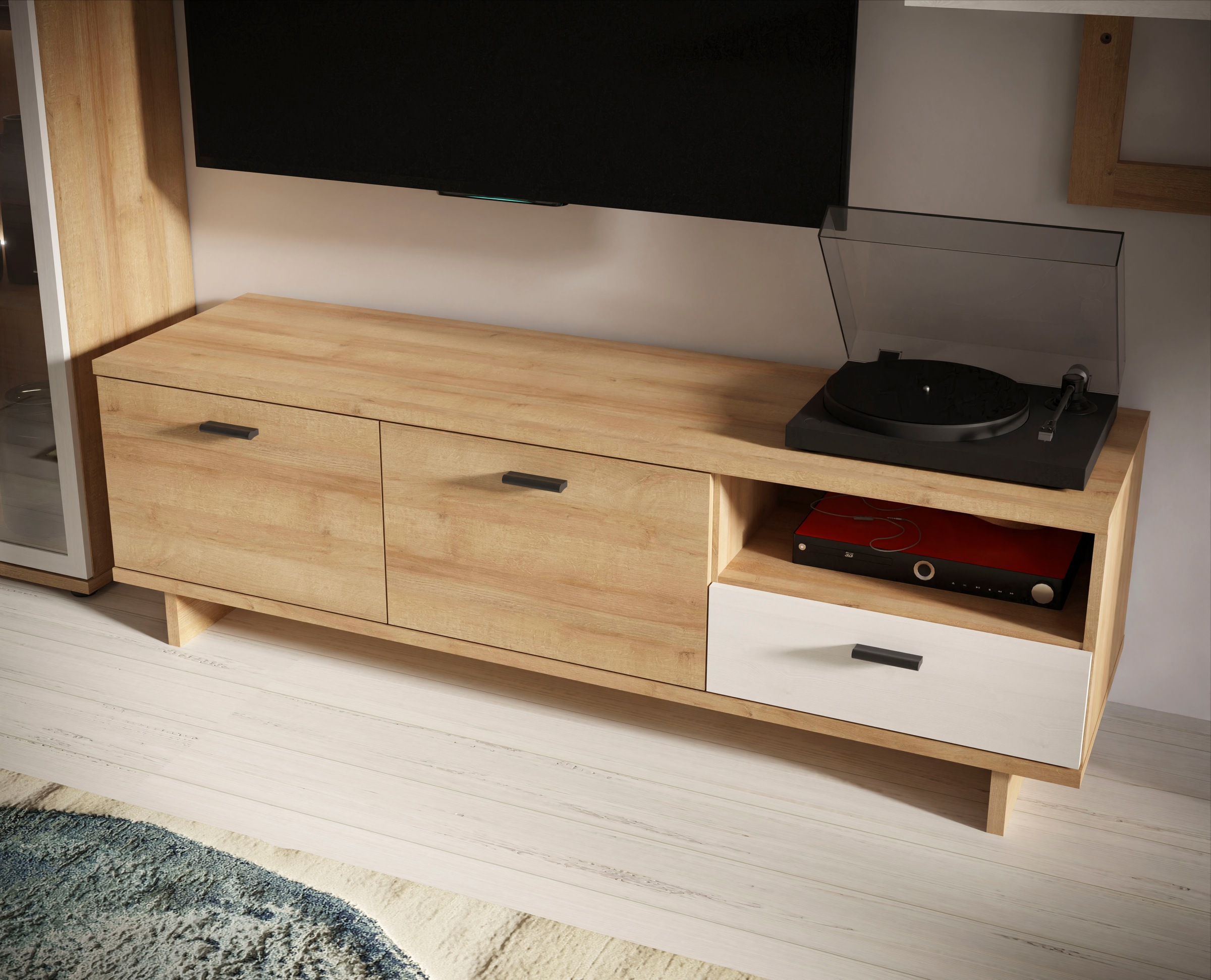 FORTE TV-Schrank »Chesapeak TV-Schrank, 2 Türen, 1 Schubkasten, Metallfüße, 150 cm breit« B/H/T 149,6/47,3/41,3 cm, TV-Bank, 150 cm breit, Metallfuß, 2 Türen, 1 Schublade, offenes Fach