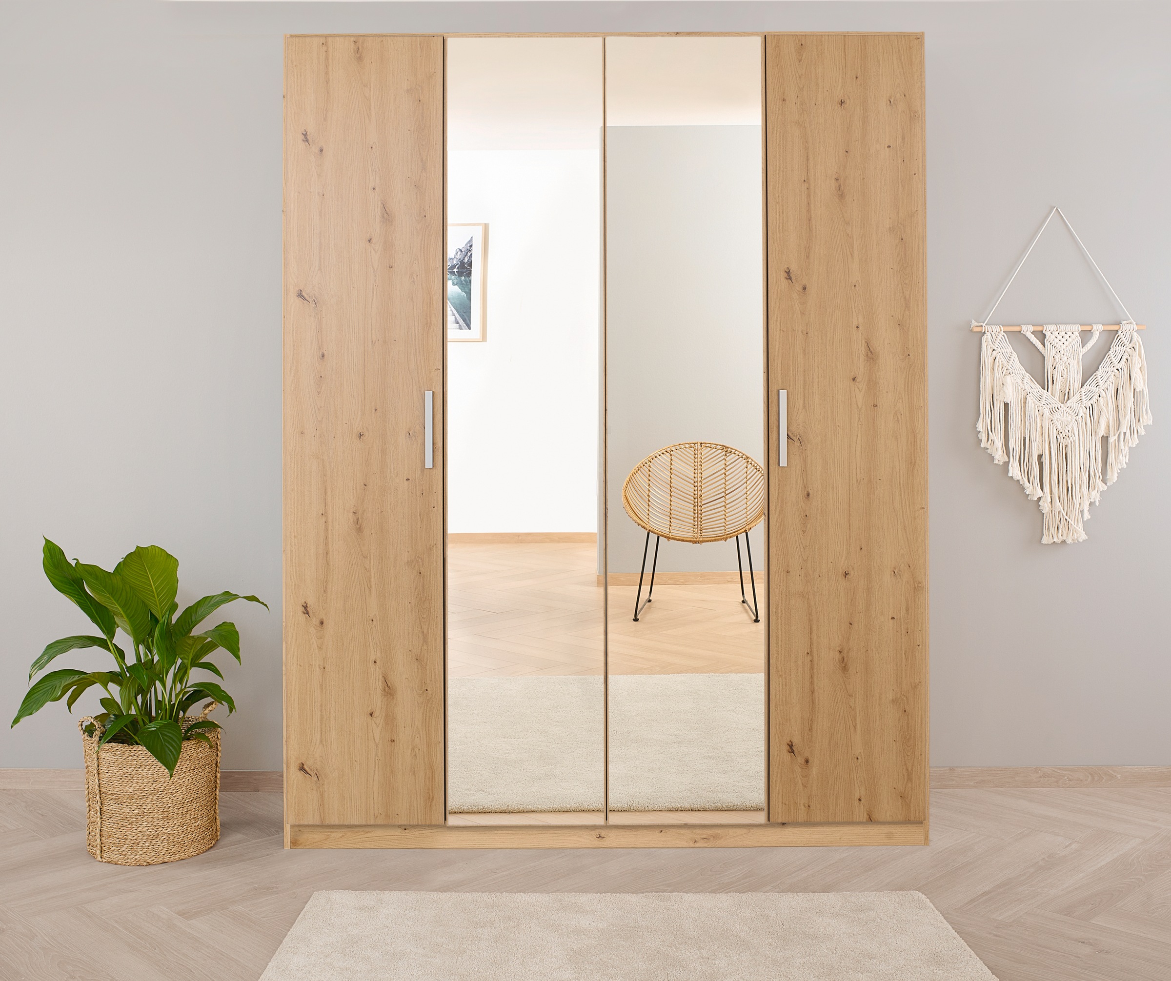 rauch Drehtürenschrank »Kleiderschrank Schrank Garderobe Ankleide KOLUNA mit Dekor-Front« Breiten 181/226/271/315 cm Höhen 210/229 cm, mit Spiegel, inkl. 2 Innenschubladen sowie extra Böden