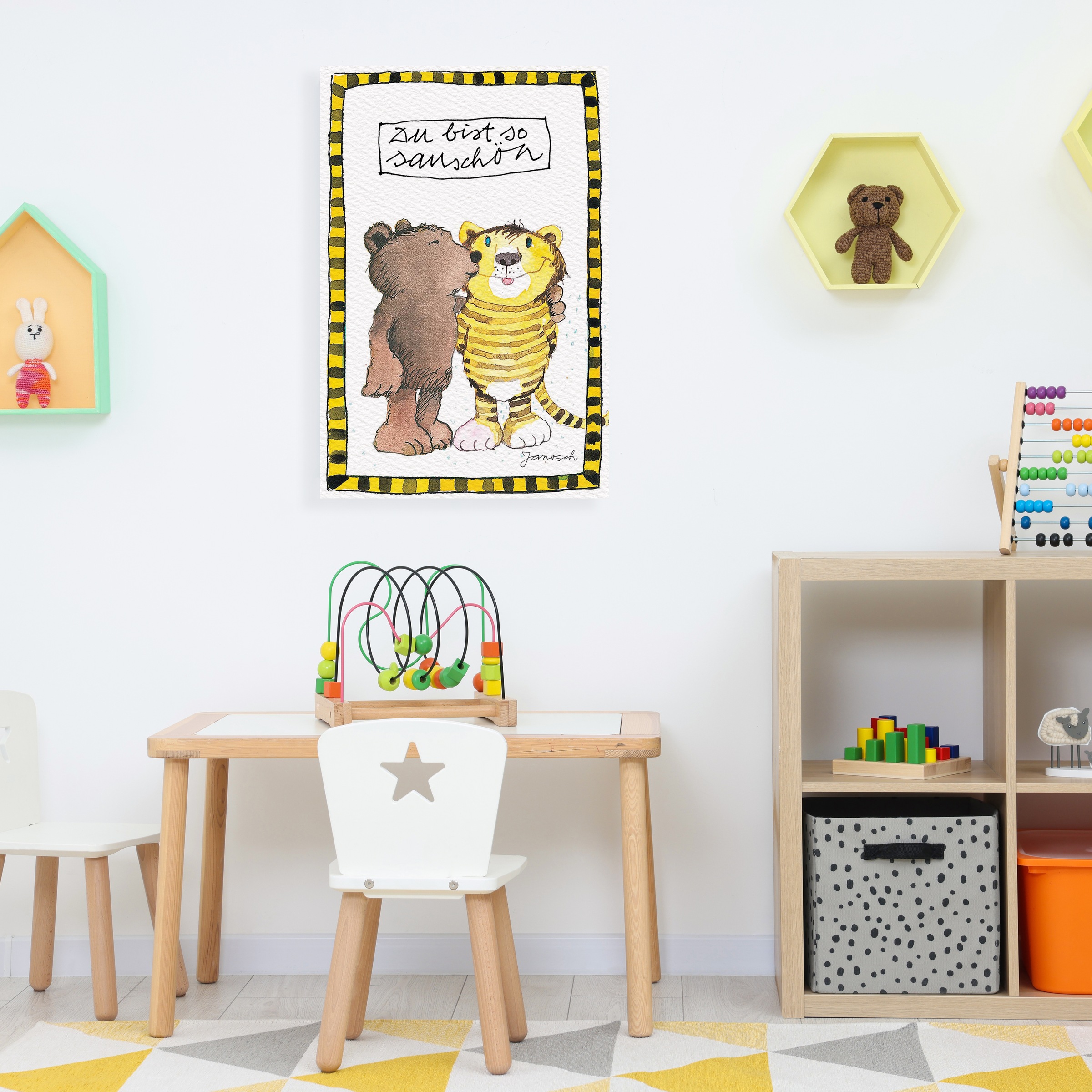 LuckyLinde Leinwandbild »Der kleine Bär und der kleine Tiger - Du bist so schön« Bär Bären Liebessprüche Schriftzug Sprüche Teddy Tiere Tiger little star 1 Stk. tlg. Exklusive JANOSCH Kindermotive