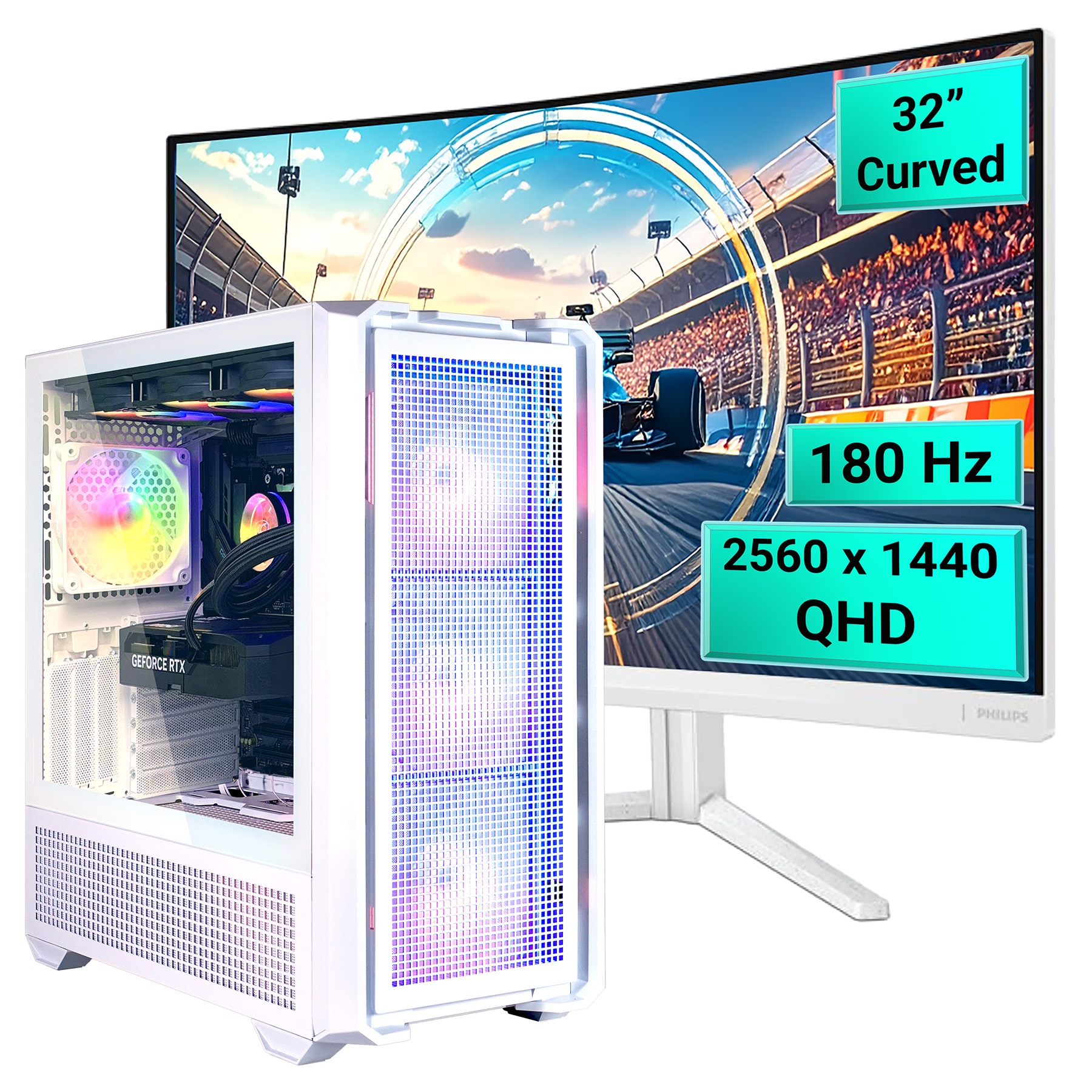 Cougar Gaming-PC-Komplettsystem »MX600 WT SET2678 AMD Ryzen 5 7500F RTX 5060Ti 32GB DDR5 1TB SSD« 32 ″ AMD Ryzen 5 GeForce RTX™ 5060Ti 32 GB RAM 1.000 GB SSD Windows 11, DDR5 RAM