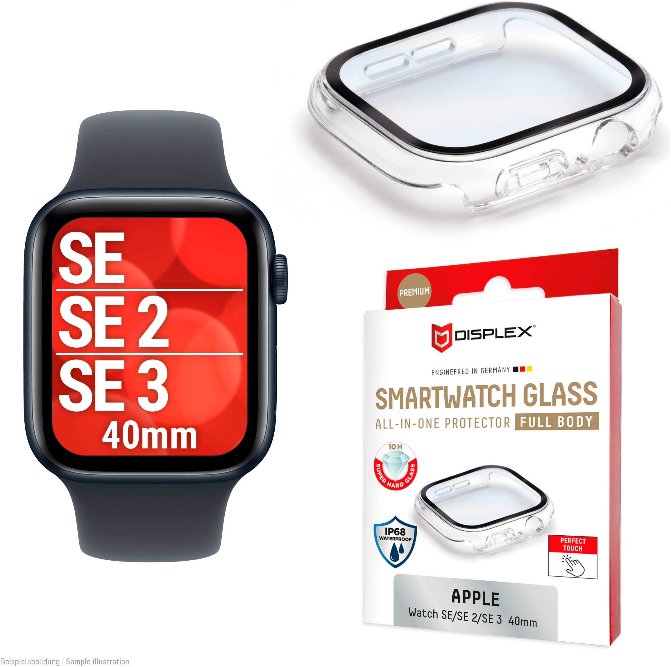Displex Displayschutzglas »Smartwatch Glass All-In-One Protector Full Body« für Apple Watch SE 40 mm;Apple Watch SE 2 40 mm;Apple Watch SE 3 40 mm Displayschutzfolie, Schutzfolie, Bildschirmschutz, kratz- & stoßfest