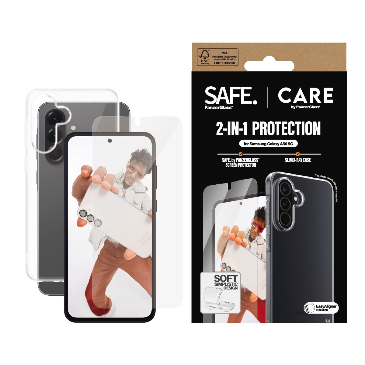 CARE by PanzerGlass Displayschutzglas »2-in-1 Protection Slim X-Ray Case + Screen Protection« für Samsung Galaxy A56 Displayschutzfolie, Schutzfolie, Bildschirmschutz, kratz- & stoßfest