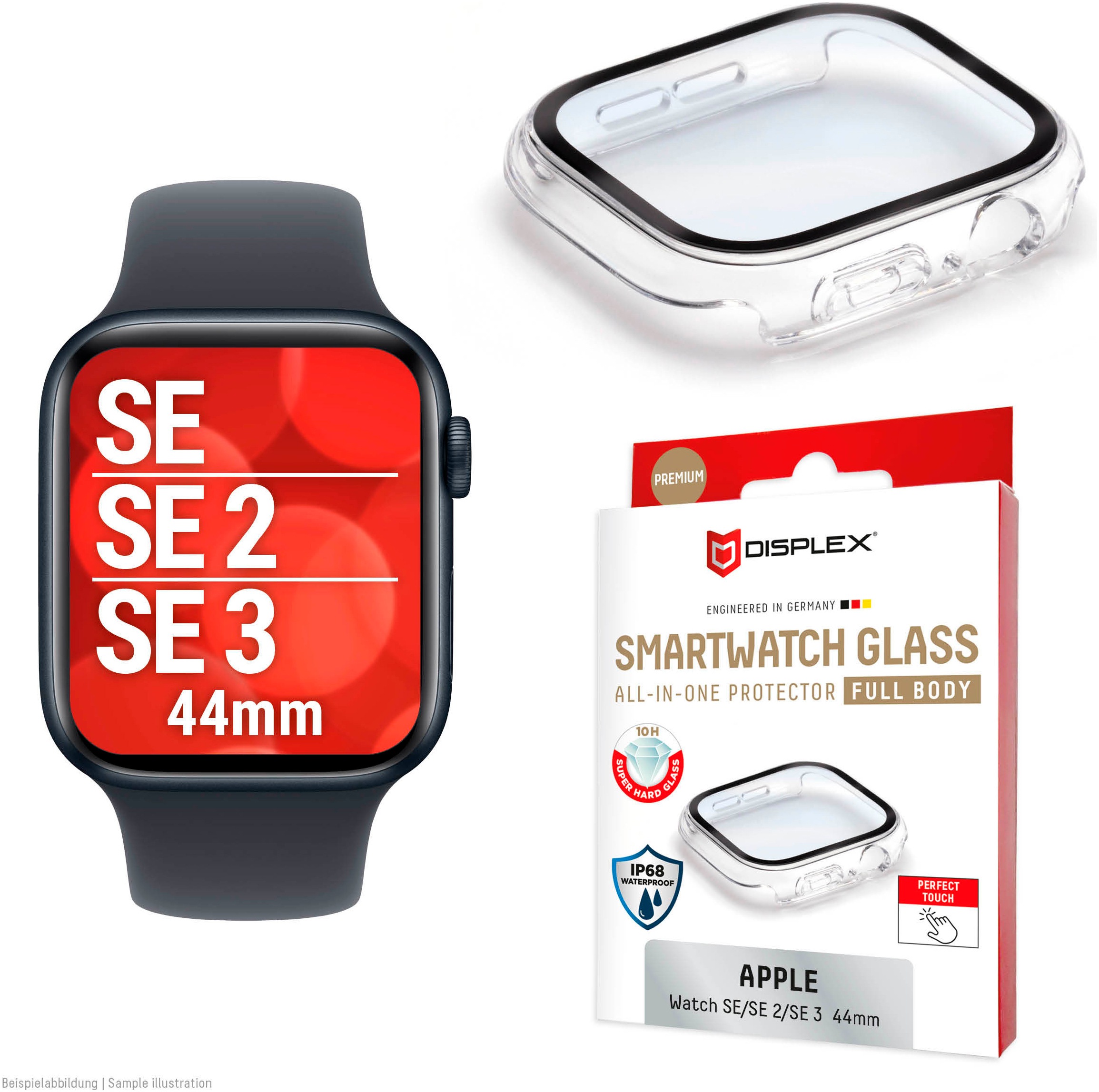 Displex Displayschutzglas »Smartwatch Glass All-In-One Protector Full Body« für Apple Watch SE 44 mm;Apple Watch SE 2 44 mm;Apple Watch SE 3 44 mm Displayschutzfolie, Schutzfolie, Bildschirmschutz, kratz- & stoßfest