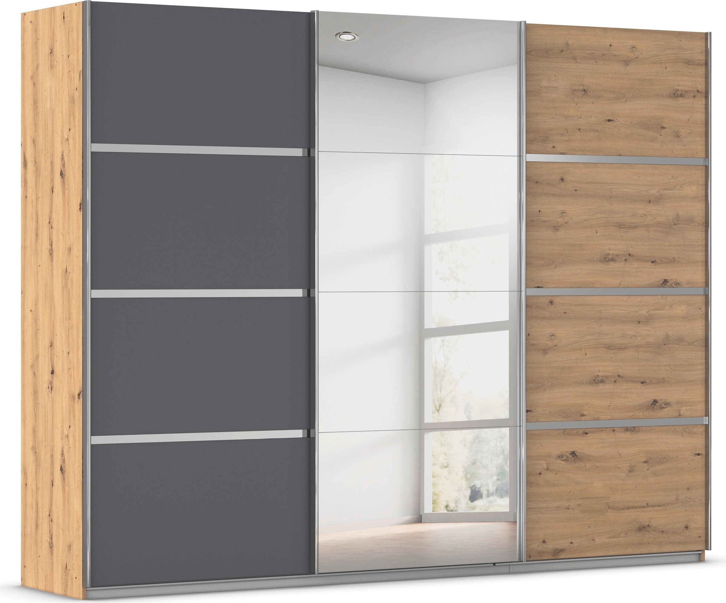 rauch Kleiderschrank »Schwebetürenschrank OTTO´s Choice Garderobe Schrank TOP ANGEBOT Avola« in 3 verschiedenen Ausstattungen BASIC/CLASSIC/PREMIUM inkl. Spiegel, mit eleganten Zierleisten in Chrom, Schwarz oder Weiß MADE IN GERMANY