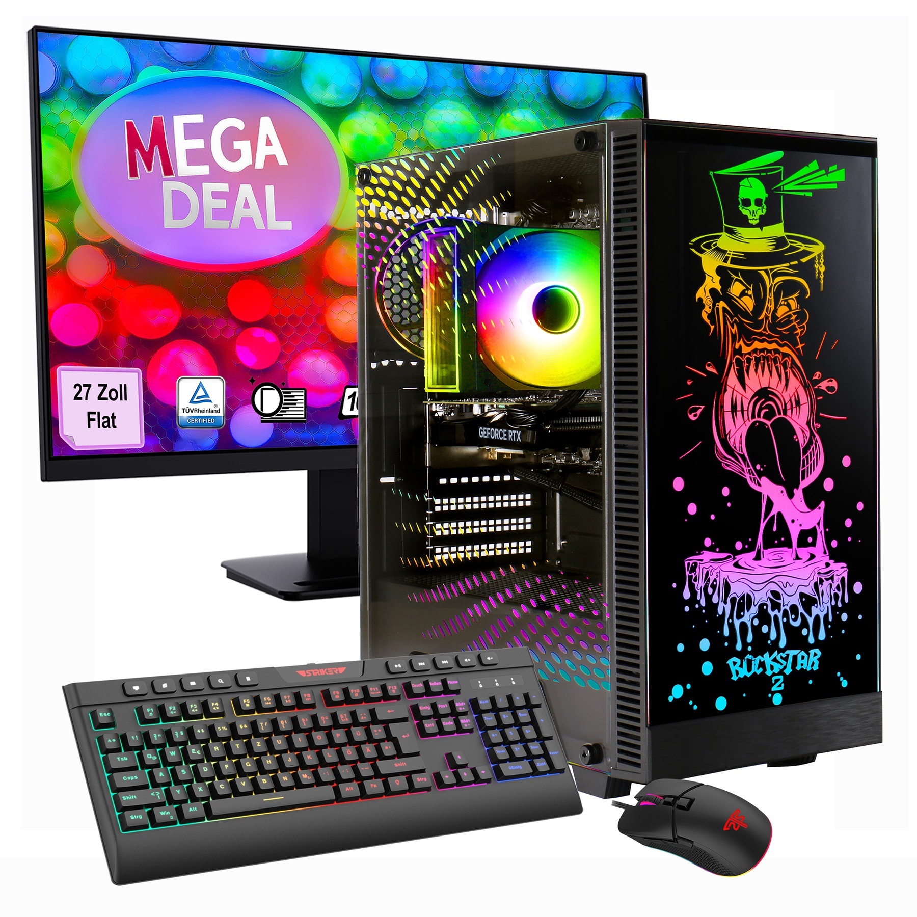 GAMEMAX PC-Komplettsystem »MegaDeal Rockstar 2627 AMD Ryzen 5 7500F RTX 5060Ti 32GB DDR5 1TB SSD« 27 ″ AMD Ryzen 5 GeForce RTX™ 5060 Ti 32 GB RAM 1.000 GB SSD Windows 11, DDR5 RAM + MSI PRO MP273A Monitor, 69cm (27')