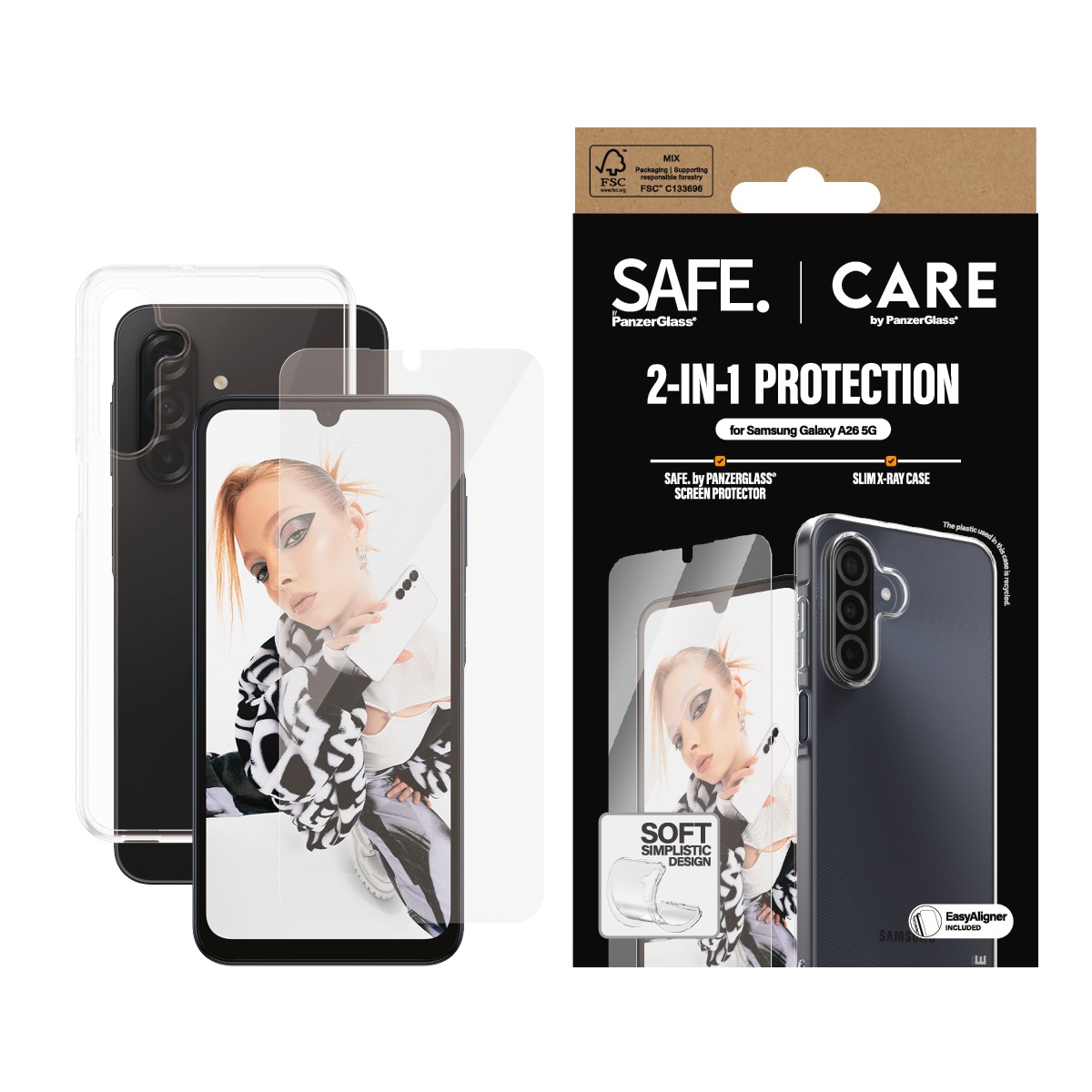 CARE by PanzerGlass Displayschutzglas »2-in-1 Protection Slim X-Ray Case + Screen Protection« für Samsung Galaxy A26 Displayschutzfolie, Schutzfolie, Bildschirmschutz, kratz- & stoßfest