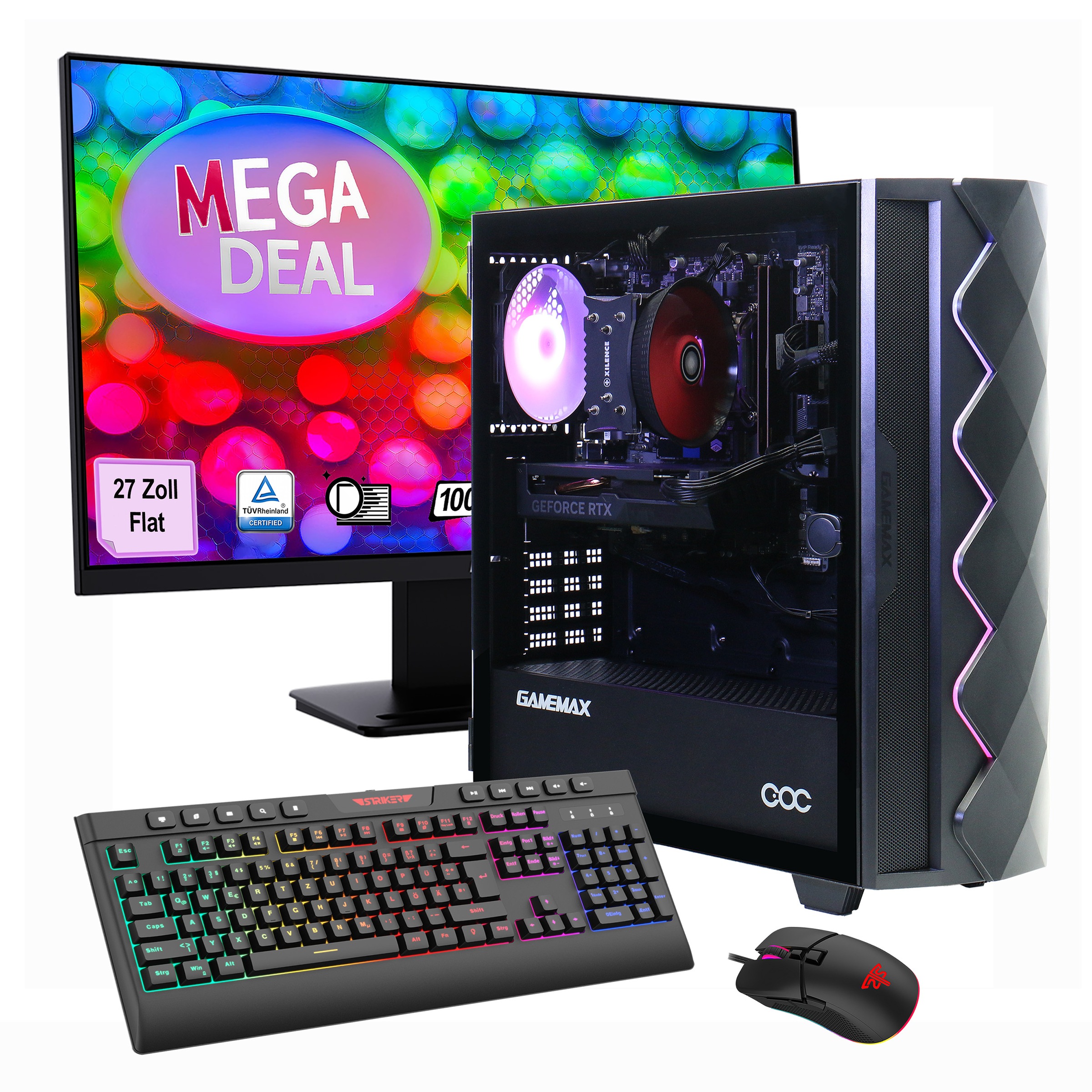 GAMEMAX PC-Komplettsystem »MegaDeal Diamond BK 2589 AMD Ryzen 5 5500 RTX 3050 16GB DDR4 1TB SSD« 27 ″ AMD Ryzen 5 GeForce RTX™ 3050 16 GB RAM 1.000 GB SSD Windows 11 + MSI PRO MP273A Monitor, 69cm (27')
