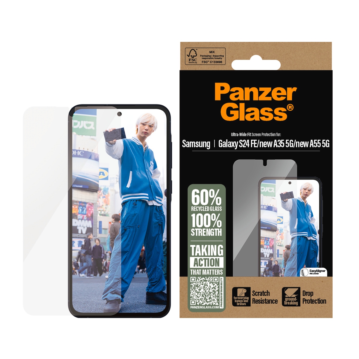 CARE by PanzerGlass Displayschutzglas »Ultra-Wide Fit Screen Protector« für Samsung Galaxy S24 FE;Samsung Galaxy A36 5G;Samsung Galaxy A56 5G Displayschutzfolie, Schutzfolie, Bildschirmschutz, kratz- & stoßfest