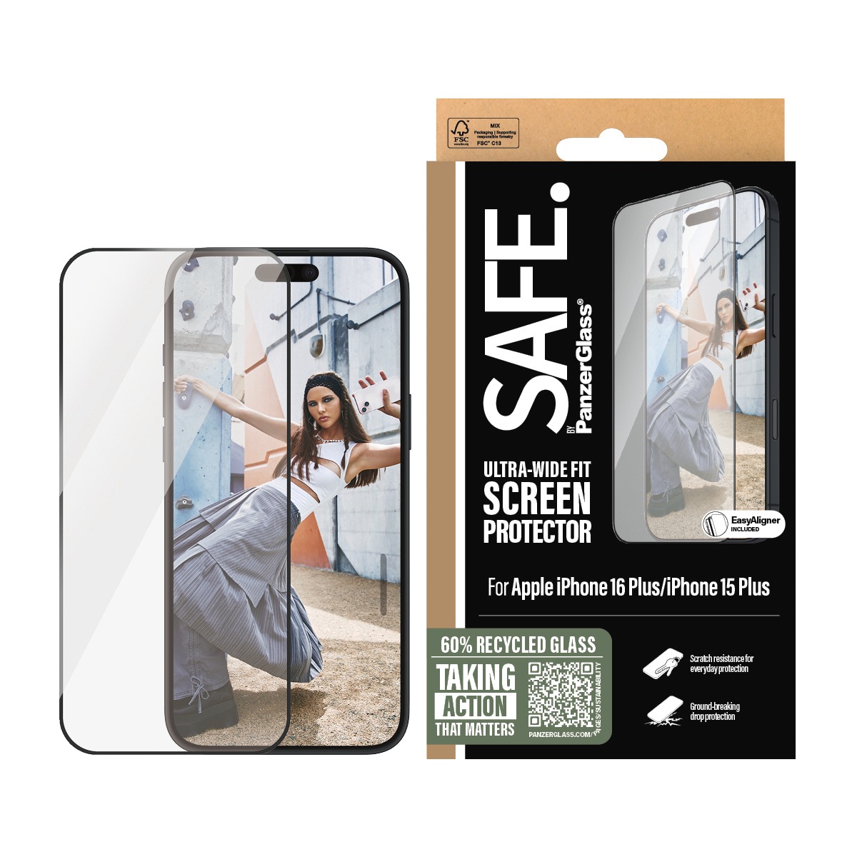 SAFE by PanzerGlass Displayschutzglas »Ultra-Wide Fit Screen Protection« für Apple iPhone 16 Plus;Apple iPhone 15 Plus Displayschutzfolie, Schutzfolie, Bildschirmschutz, kratz- & stoßfest