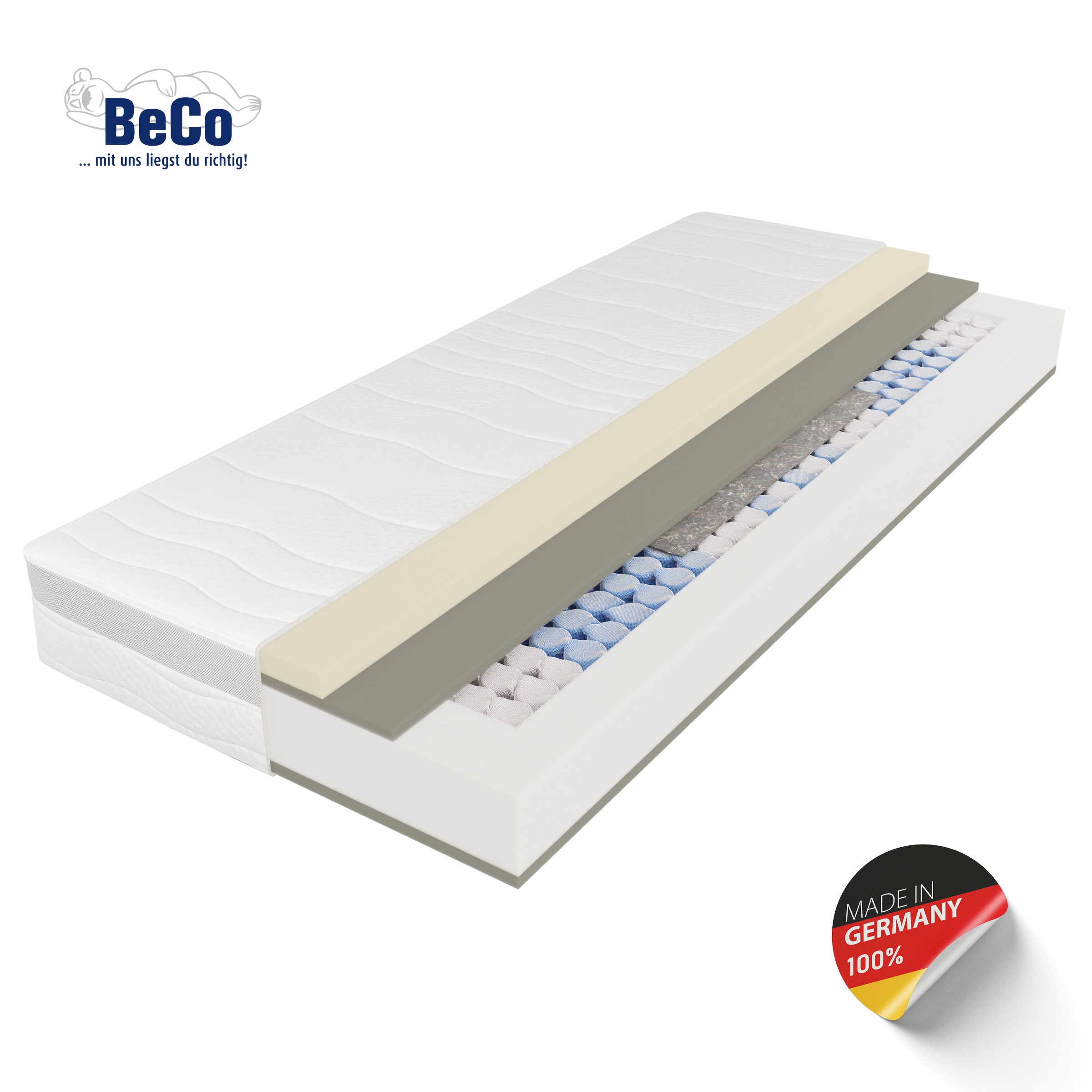 Beco Taschenfederkernmatratze »Feel Like Latex ONE TFK, Matratze 90x200 cm, 140x200 cm und mehr« 21 cm hoch 500 Federn 1 Stk. tlg. Punktelastische Matratze mit stabilem Federkern, atmungsaktiv