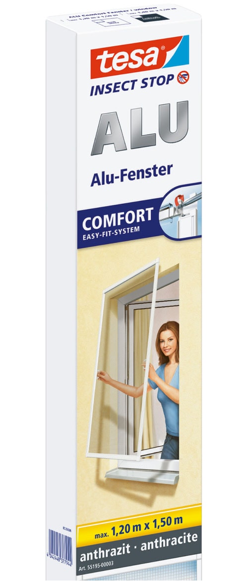 tesa Insektenschutz-Fensterrahmen »Insect Stop ALU Comfort Fliegengitter für Fenster - 1.2 m : 1.5 m« Packung, Fliegennetz, Aluminiumrahmen, 1 Stk. tlg. Insektenschutz für Fenster - Aluminiumrahmen