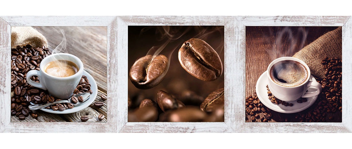 Bönninghoff Bild mit Rahmen '3er-Set gerahmte Bilder KAFFEE BOHNEN 3x23x23 cm – Deko modern' Getränke Kaffee Kaffee Bilder Lebensmittel 3 Stk. tlg. mehrteiliges Bilder-Set, harmonisch aufeinander abgestimmt
