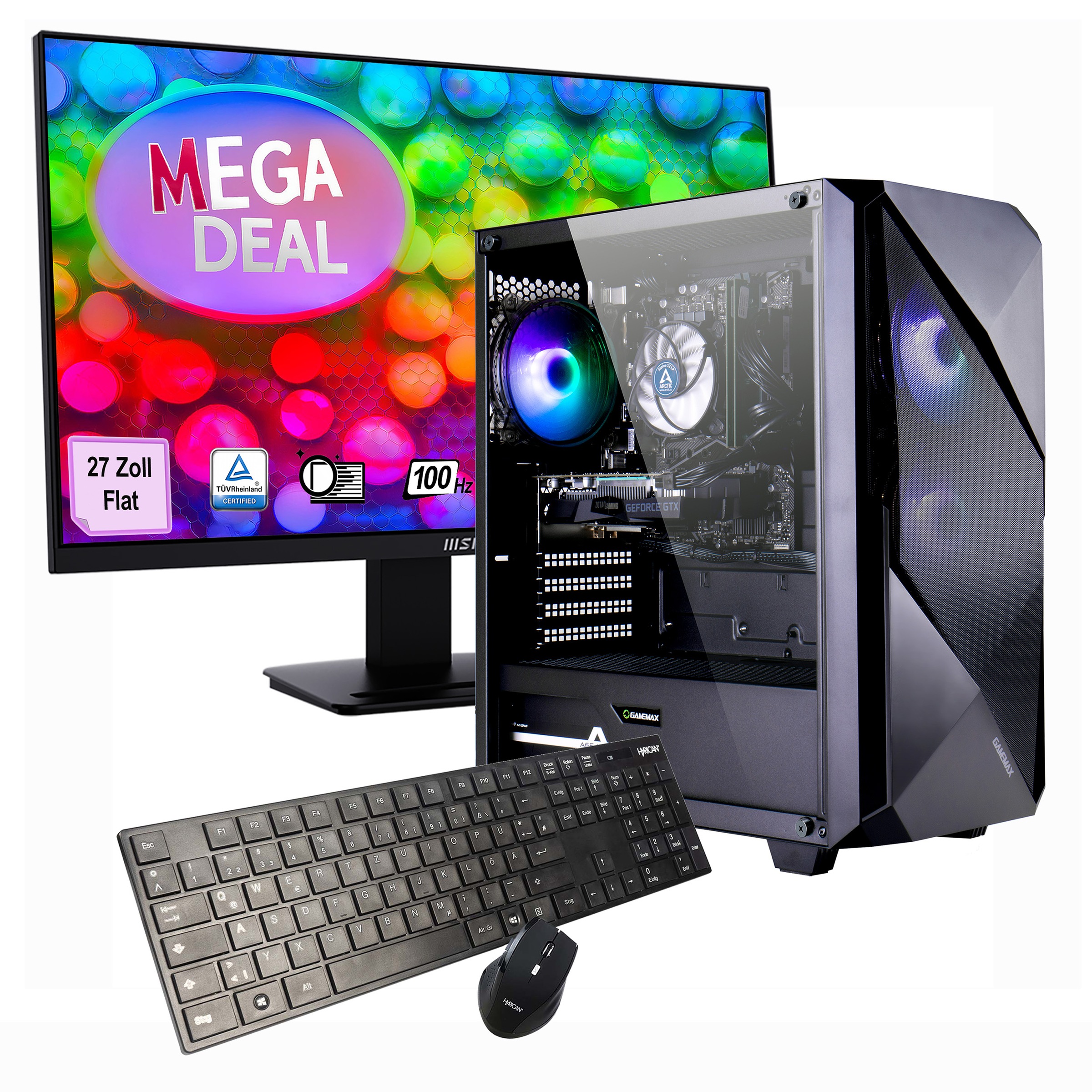 GAMEMAX PC-Komplettsystem »MegaDeal Striker 2596 AMD Ryzen 7 5700X RTX 5060 32GB DDR4 1TB SSD« 27 ″ AMD Ryzen 7 GeForce RTX™ 5060 32 GB RAM 1.000 GB SSD Windows 11 + MSI PRO MP273A Flat Monitor, 69cm (27')