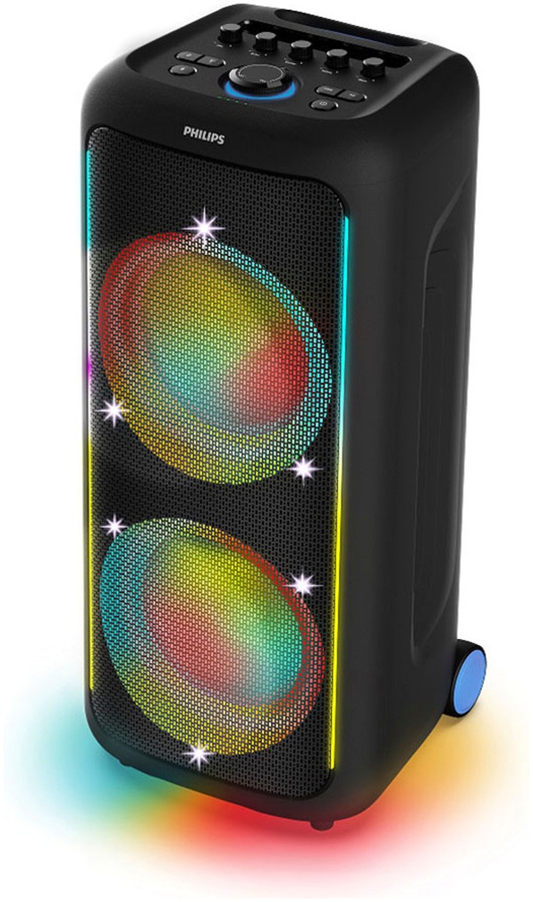 Philips Party-Lautsprecher »TAX5000E« Stereo (Bluetooth Bass- und Lautstärkeregelung Beleuchtungseffekte Extra Bass Kabellos Karaoke-fähig Lautstärkeanpassung Sprachsteuerung über das Smartphone USB-Aufnahme 100 W)