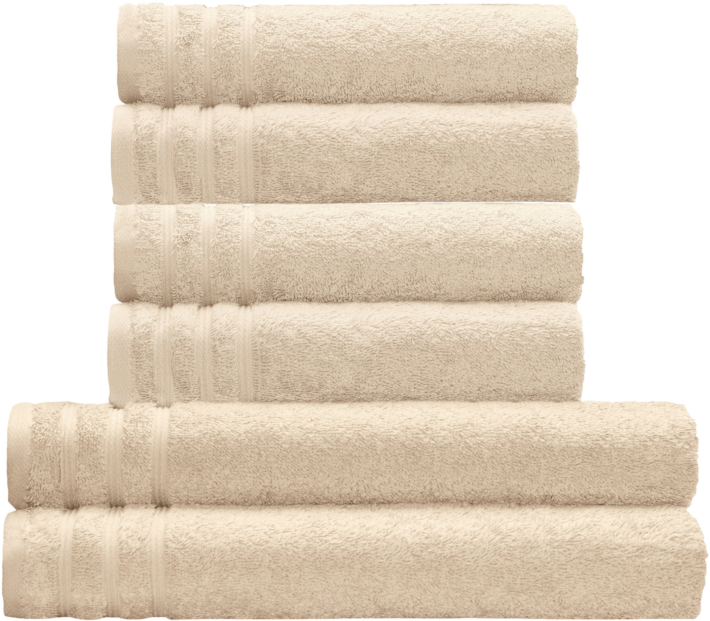 Kleine Wolke Handtuch Set »Royal, 6 Stück (4 Handtücher 50/100 cm + 2 Duschtücher 70/140 cm)« Set 6 Stk. Frottier Uni Farben, mit Bordüre, weich, in verschiedenen Sets erhältlich