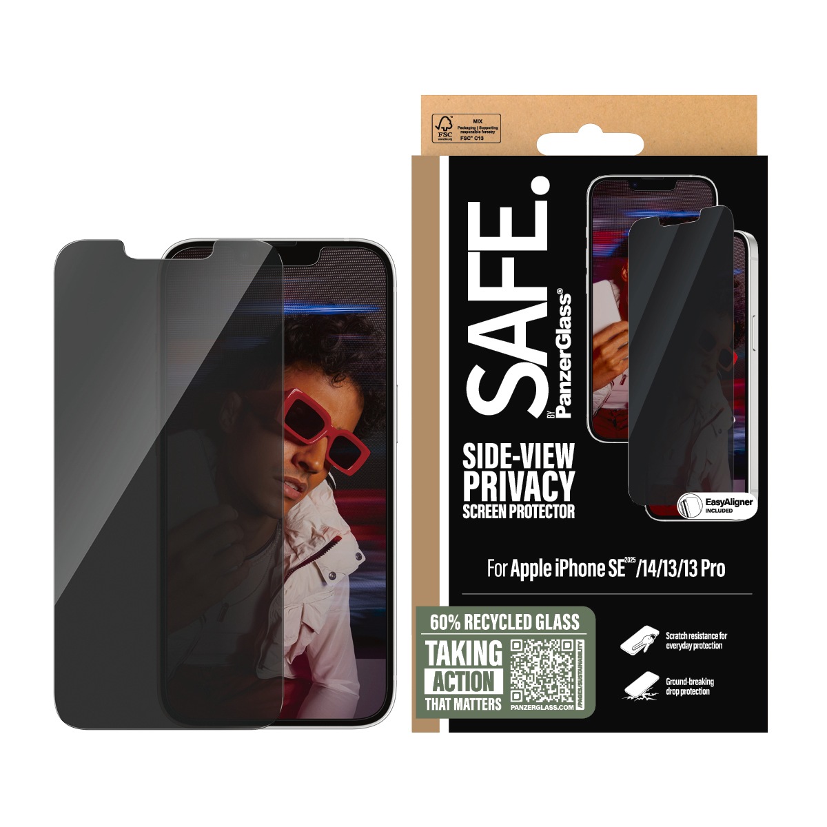 SAFE by PanzerGlass Displayschutzglas »Side-View Privacy Screen Protection« für Apple iPhone 16e;Apple iPhone 14;Apple iPhone 13/13 Pro Displayschutzfolie, Schutzfolie, Bildschirmschutz, kratz- & stoßfest