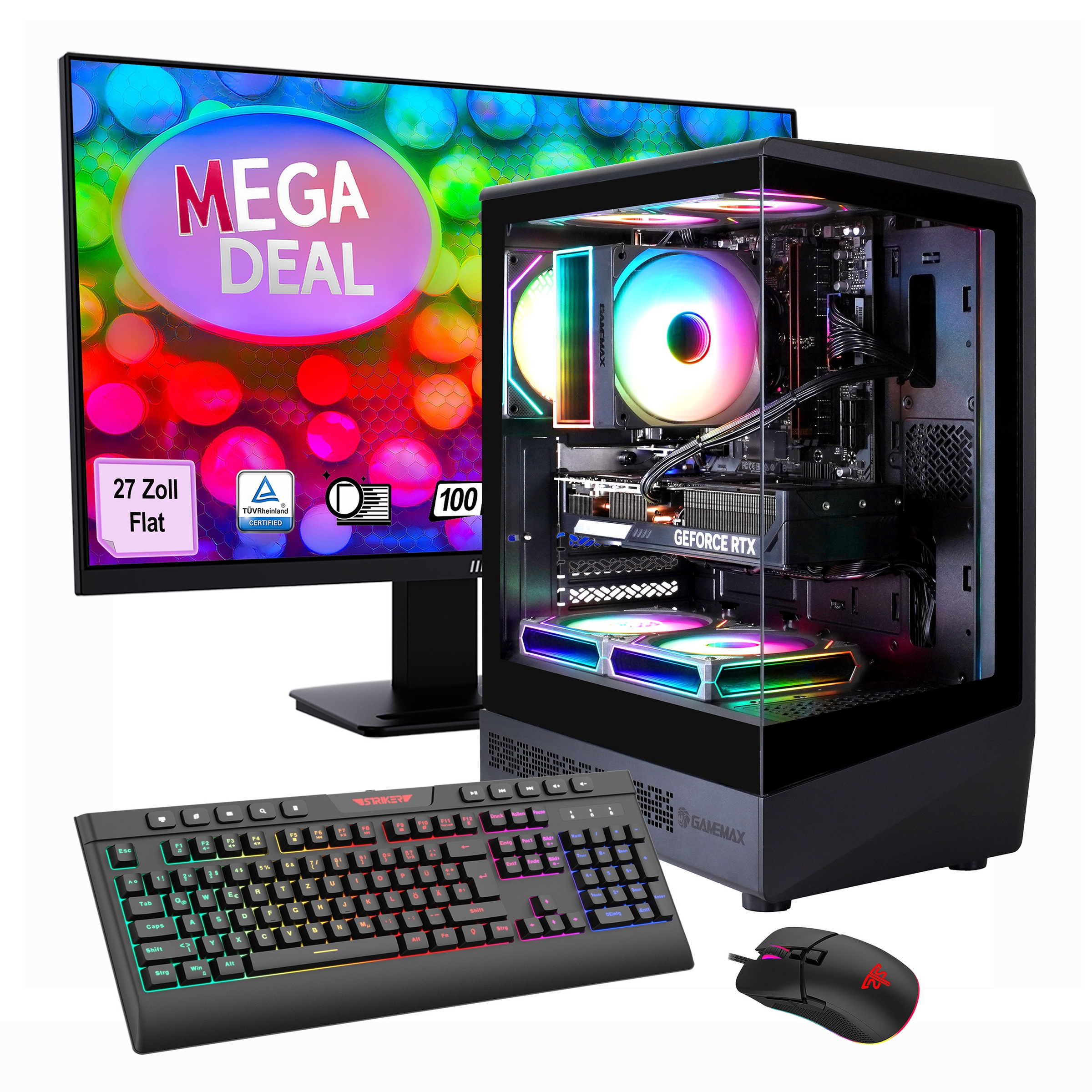 GAMEMAX PC-Komplettsystem »MegaDeal VISTA COC AB 2578 Ryzen 5 7500F RTX 5060 32GB DDR5 1TB SSD« 27 ″ AMD Ryzen 5 GeForce RTX™ 5060 32 GB RAM 1.000 GB SSD Windows 11 + MSI PRO MP273A LED-Monitor, 69cm (27')