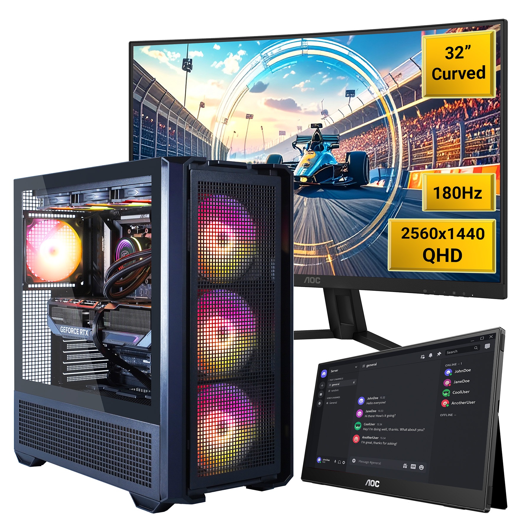 Cougar Gaming-PC-Komplettsystem »MX600 BK SET2663 AMD Ryzen 5 9600X RTX 5060Ti 32GB DDR5 1TB SSD« 32 ″ AMD Ryzen 5 GeForce RTX™ 5060 Ti 32 GB RAM 1.000 GB SSD Windows 11, DDR5 RAM + AOC 32' Curved Gaming-Monitor + AOC 16' Monitor