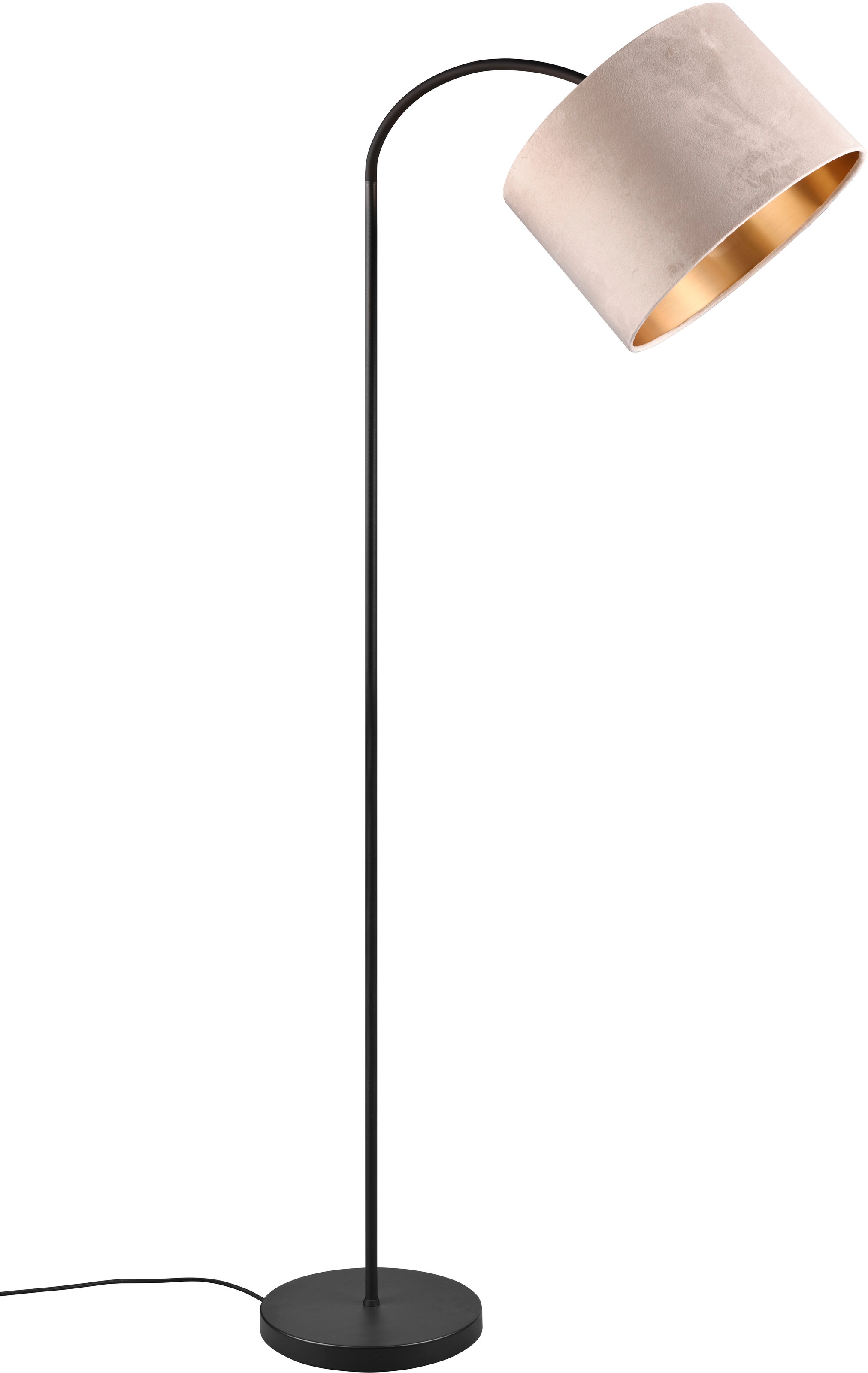 my home Stehlampe »JOSIE, Stehleuchte 156cm, mit Fußschalter exkl 1x E27 Leuchtmittel« E27 1 Stk. warmweiß - kaltweiß gebogene Stehlampe Wohnzimmer mit Samtschirm Ø 35cm beige / innen gold