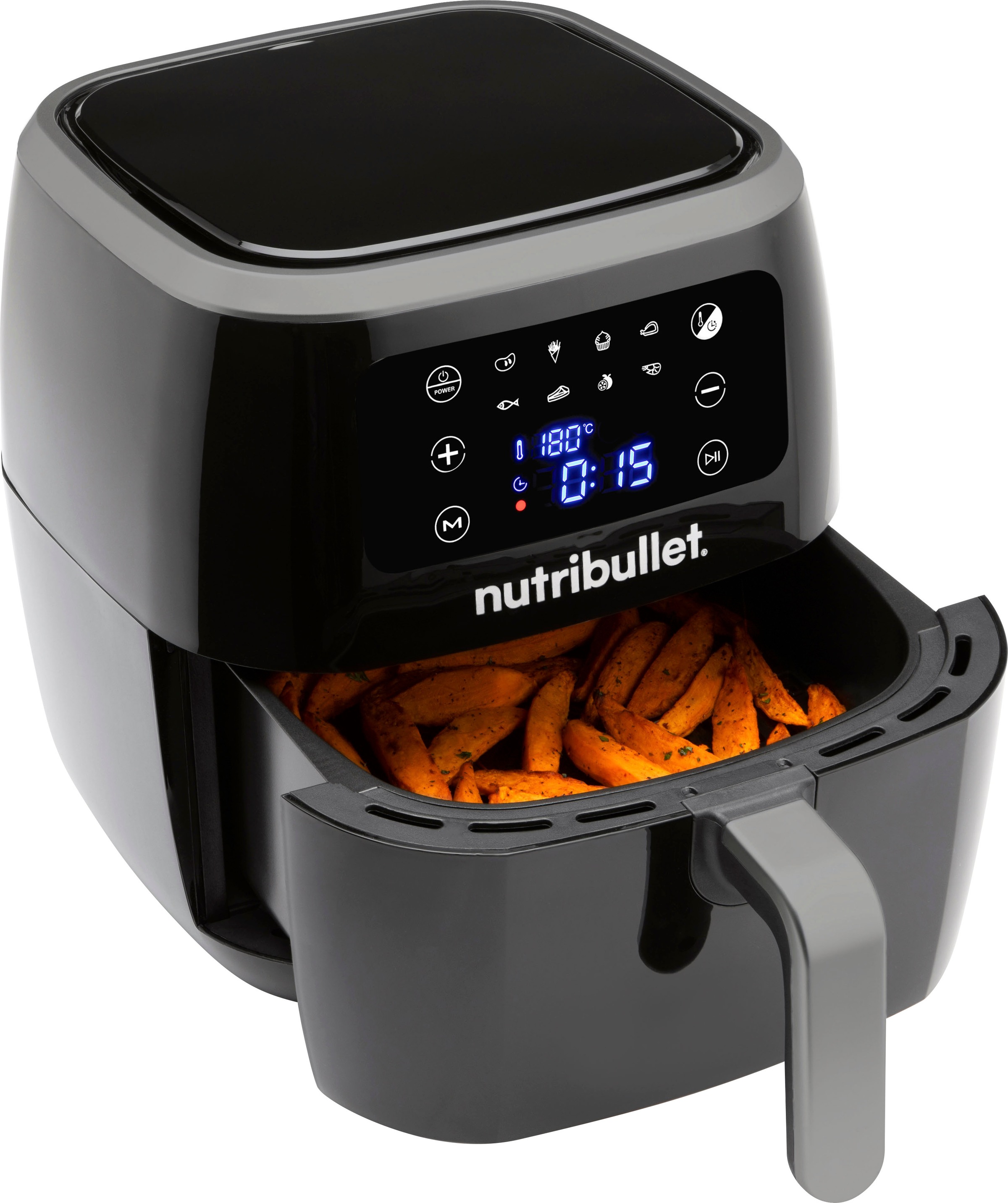 nutribullet Heißluftfritteuse »XXL Digital Air Fryer NBA071B, 7L Volumen, Schwarz« 1800 W Fassungsvermögen 7 l großes Fassungsvermögen 7 Liter, 8 automatische Kochprogramme