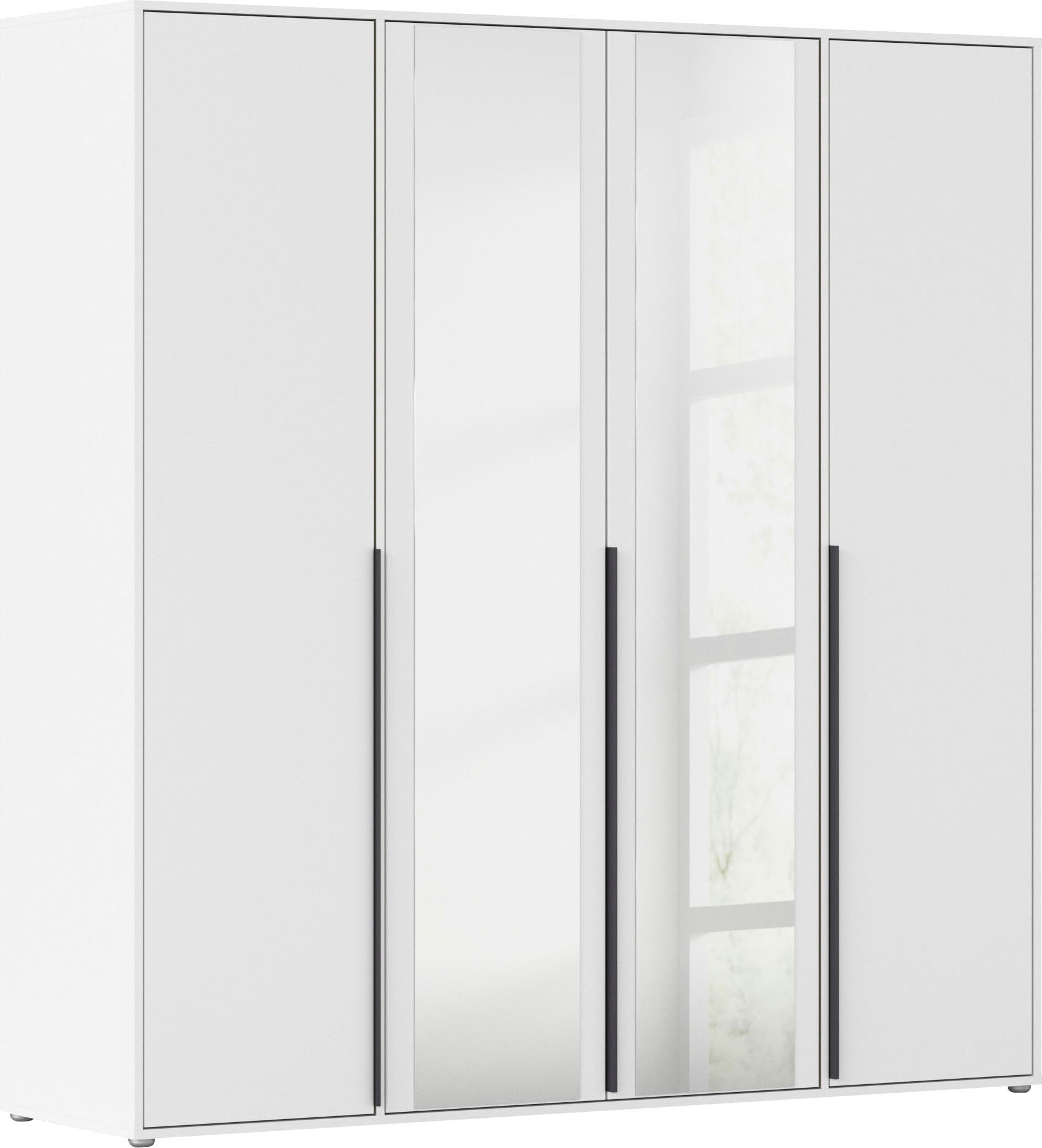 rauch Drehtürenschrank »Kleiderschrank Schrank Garderobe Wäscheschrank NAGATA mit Spiegel« in 3 verschiedenen Ausstattungen BASIC/CLASSIC/PREMIUM, und modernen Stangengriffen in Graumetallic TOPSELLER MADE IN GERMANY