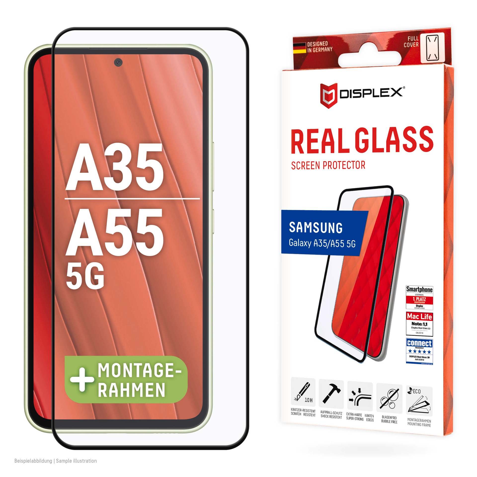 Displex Displayschutzglas »Real Glass Full Cover« für Samsung Galaxy A35;Samsung Galaxy A55 5G 1 Stk. tlg. Bildschirmschutz, Displayschutzfolie,Einfach anbringen,kratz-&stoßfest