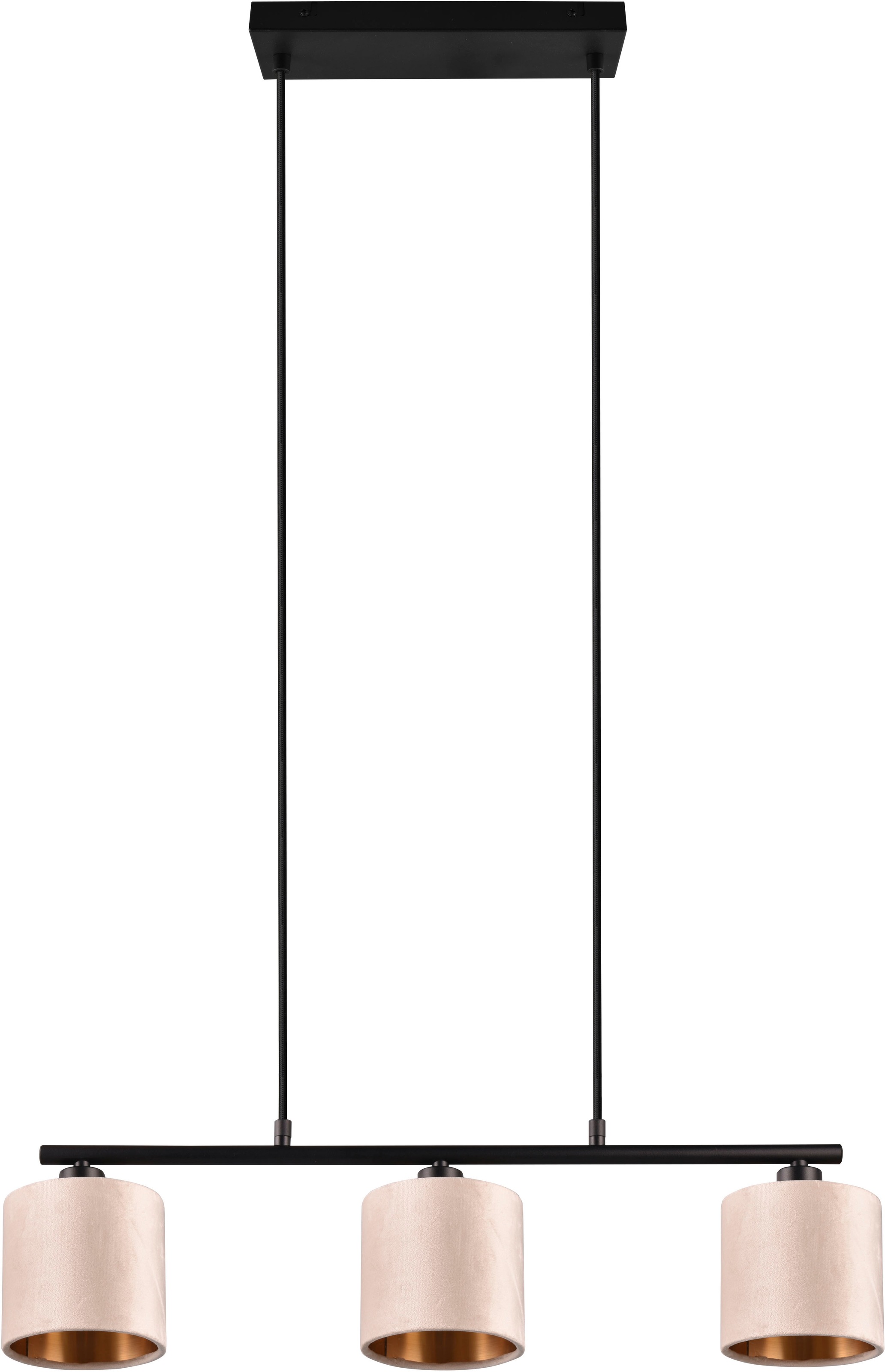 my home Pendelleuchte »JOSIE, Hängeleuchte 3-flammig mit Samtschirm beige / innen gold IP20« E14 1 Stk. warmweiß - kaltweiß Hängelampe Esszimmer höhenverstellbar bis 150 cm, exkl Leuchtmittel