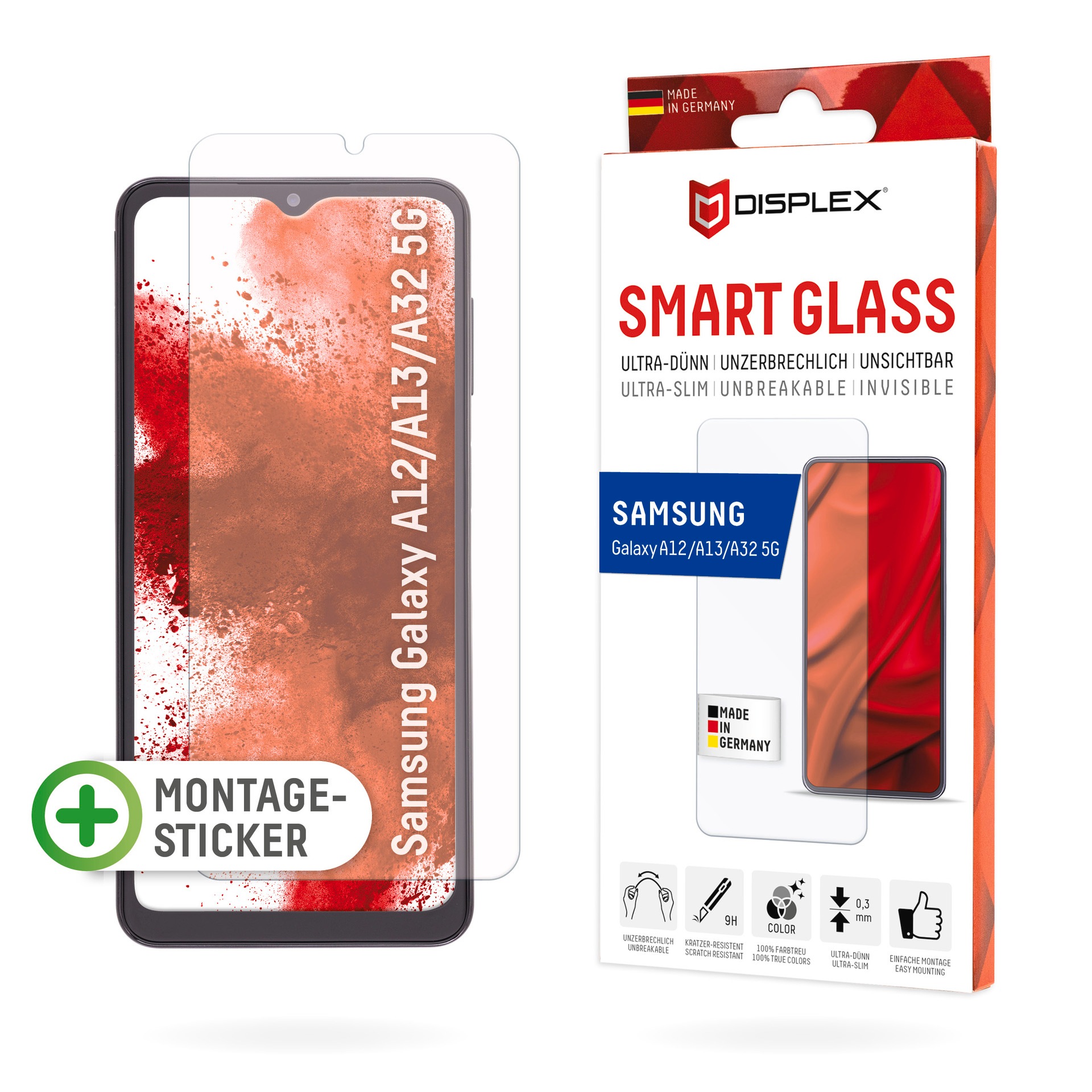 Displex Displayschutzglas »Smart Glass« für Samsung Galaxy A12 5G;Samsung Galaxy A13 5G;Samsung Galaxy A32 5G Displayschutzfolie Displayschutz kratzer-resistent 9H unzerbrechlich