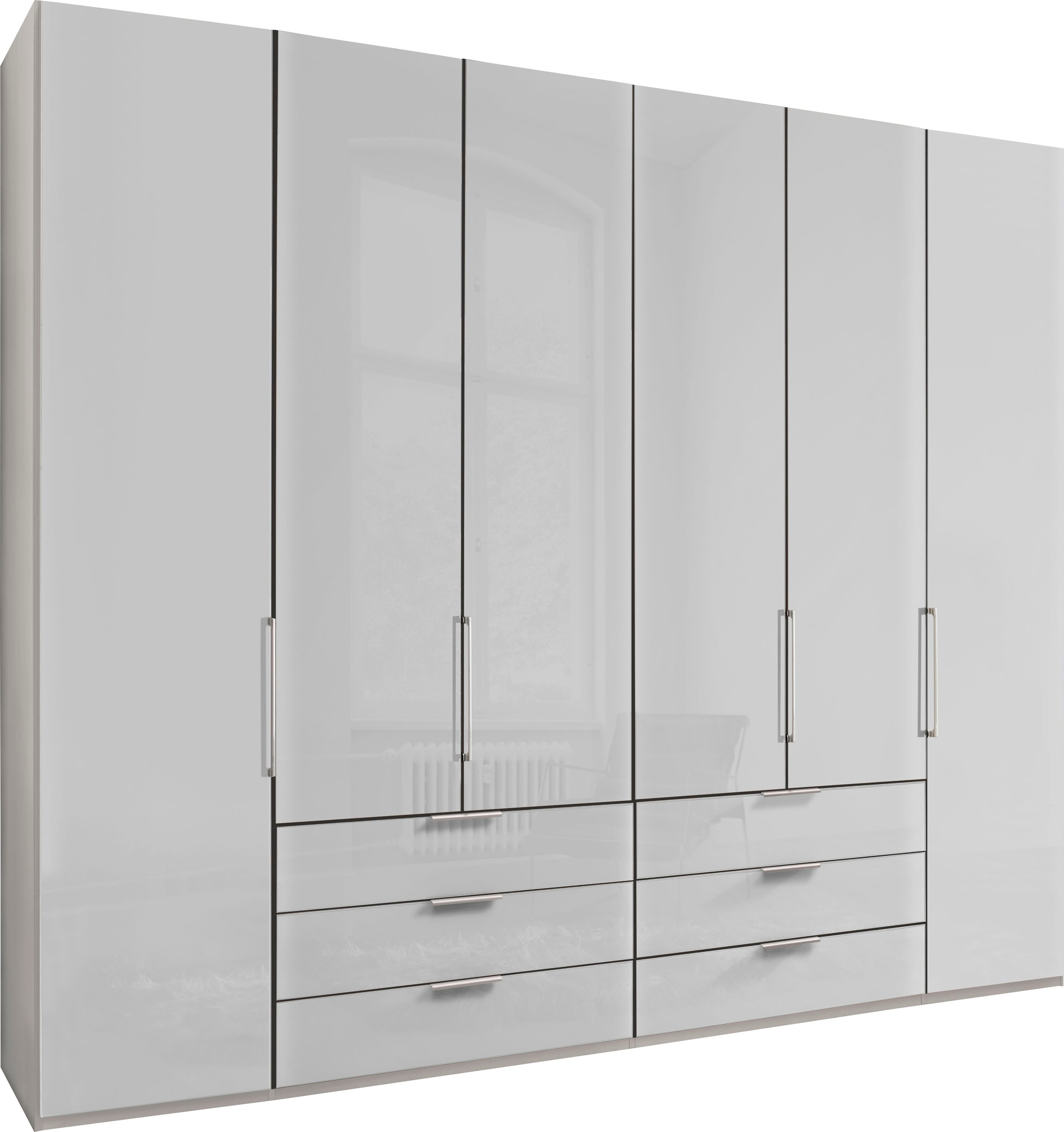 WIEMANN Falttürenschrank »Monaco, Kleiderschrank, Schrank, Wäscheschrank, mit edler Glasfront« 2 Breiten, 2 Höhen 216/236 cm auswählbar, MADE IN GERMANY, inkl. gepämpften Schubkästen und Türen, mit Panoramaöffnung