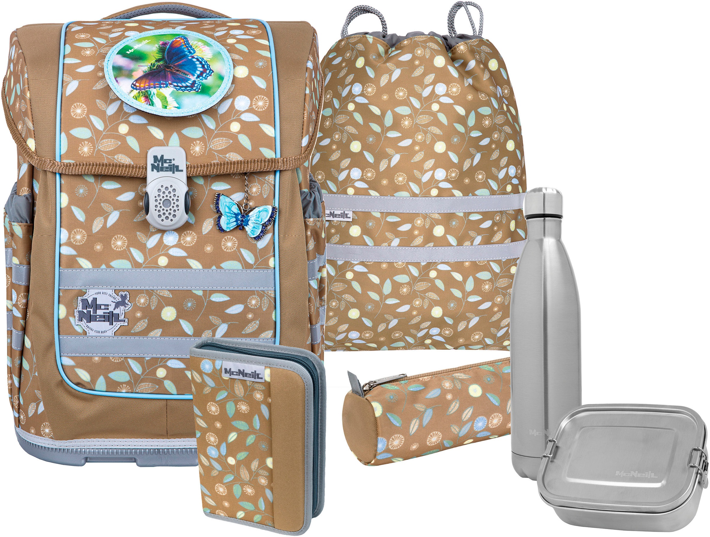 McNeill Schulranzen »Ergo Compacto, Greta« reflektierende Streifen auf den Schultergurten;retroreflektierende Flächen inkl. Federmäppchen, Turnbeutel, Schlamperrolle & Motivmagnet