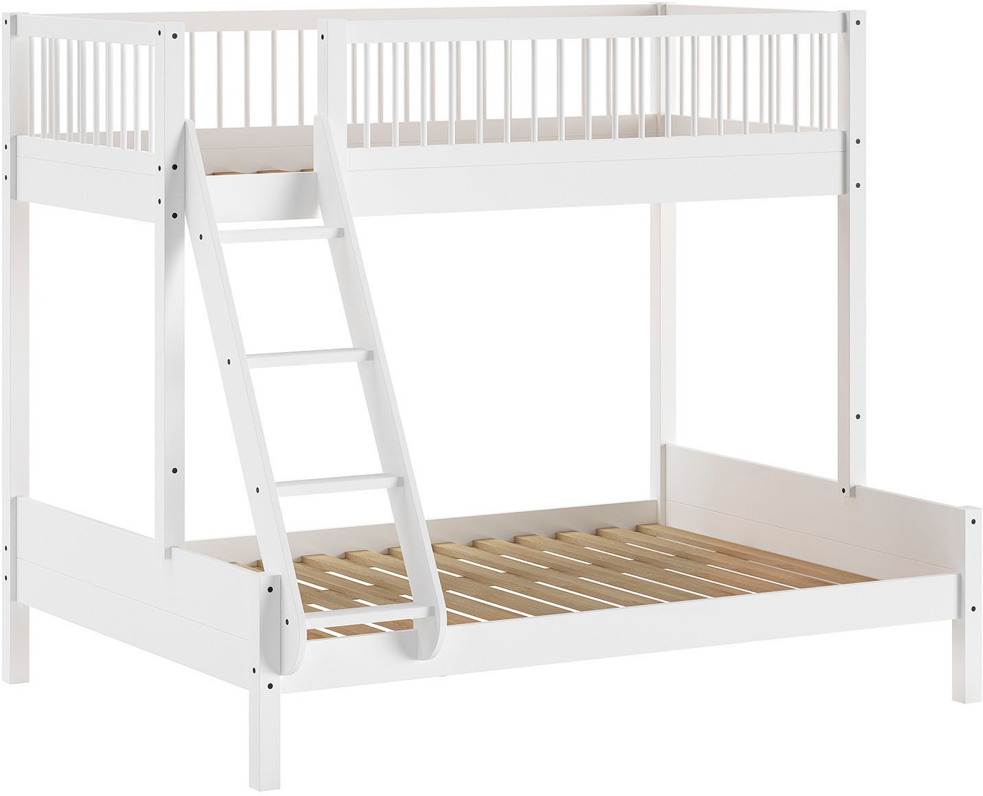 Vipack Etagenbett »Forrest Massivholzbett Made in Europe, stabil und hochwertig gebaut« Liegefläche 90/140x200 cm, mit Leiter, Rolllattenrost, mit Absturzschutz oben in Sprossenoptik, Buche weiß lackiert