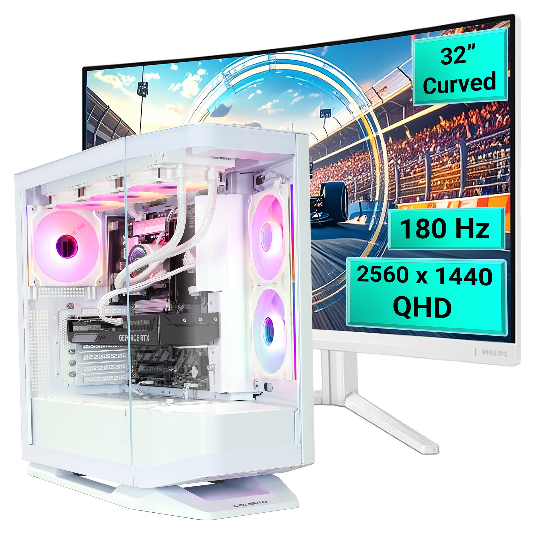 Cougar Gaming-PC-Komplettsystem »FV270 WT SET2677 Intel Core Ultra 5 245KF RTX 5070 32GB DDR5 1TB SSD« 32 ″ Intel® Core Ultra 5 GeForce RTX™ 5070 32 GB RAM 1.000 GB SSD Windows 11, DDR5 RAM