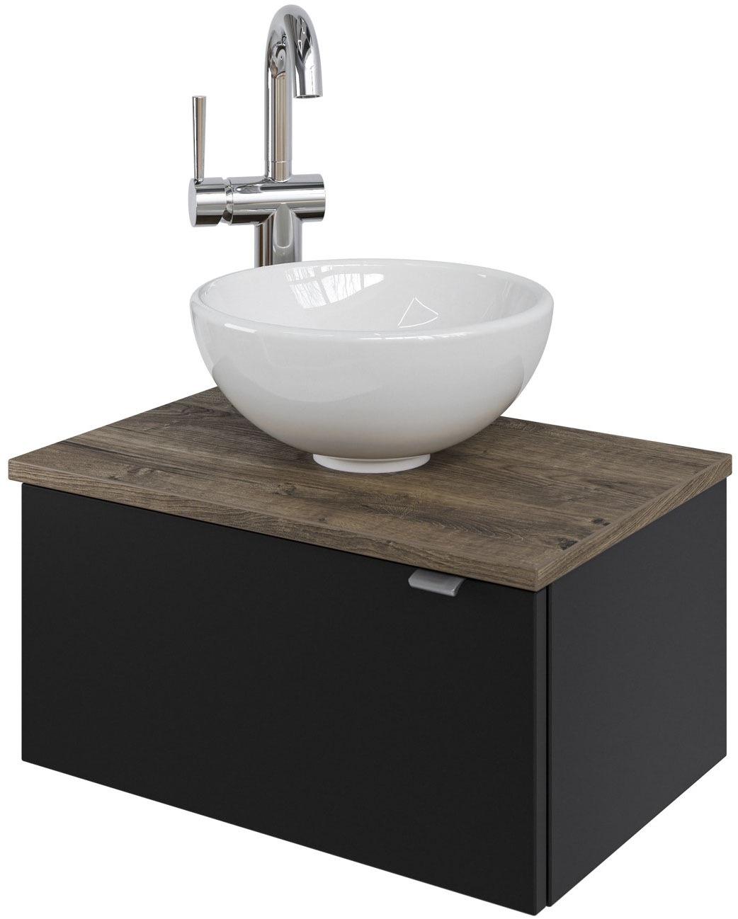Saphir Waschtisch »Serie 6915 Waschschale mit Unterschrank für Gästebad, Gäste WC« Keramik-Aufsatzbecken, Waschtischplatte, Waschtischunterschrank, 3 Stk. tlg. 51 cm mit Keramik-Aufsatzbecken und 1 Tür