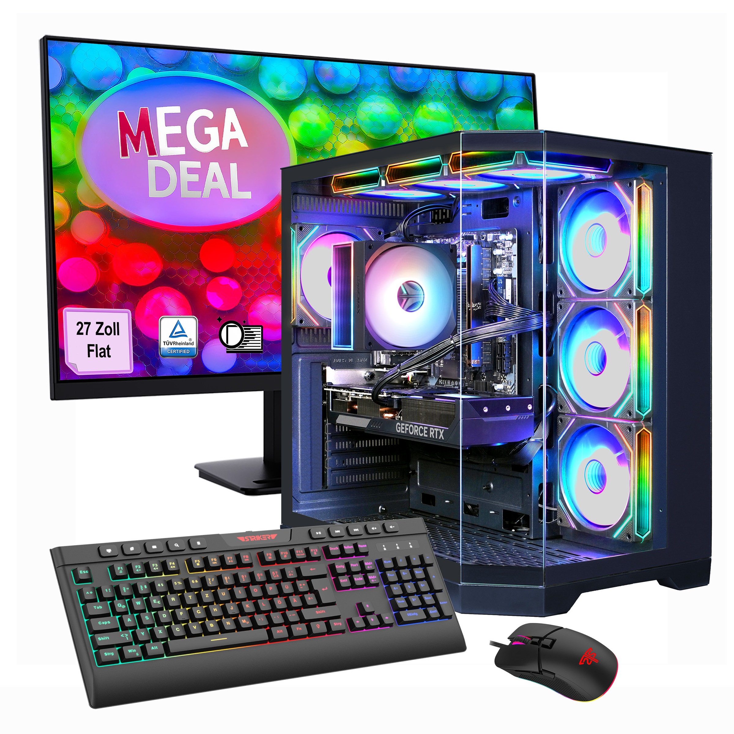 GAMEMAX PC-Komplettsystem 'MegaDeal HYPE-A BK 2577 AMD Ryzen 5 7500F RTX 5060 32GB DDR5 1TB SSD' 27 ″ AMD Ryzen 5 GeForce RTX™ 5060 32 GB RAM 1.000 GB SSD Windows 11 + MSI PRO MP273A LED-Monitor, 69cm (27')