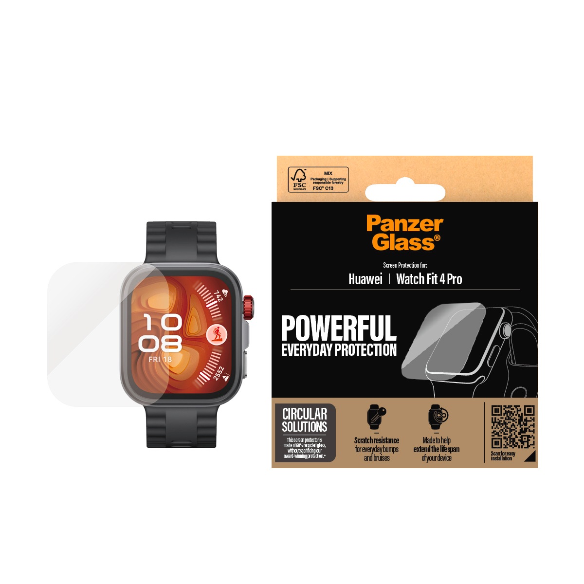 CARE by PanzerGlass Displayschutzglas 'Powerful Everyday Protection Screen Protector' für HUAWEI Watch Fit 4 Pro Displayschutzfolie, Schutzfolie, Bildschirmschutz, kratz- & stoßfest
