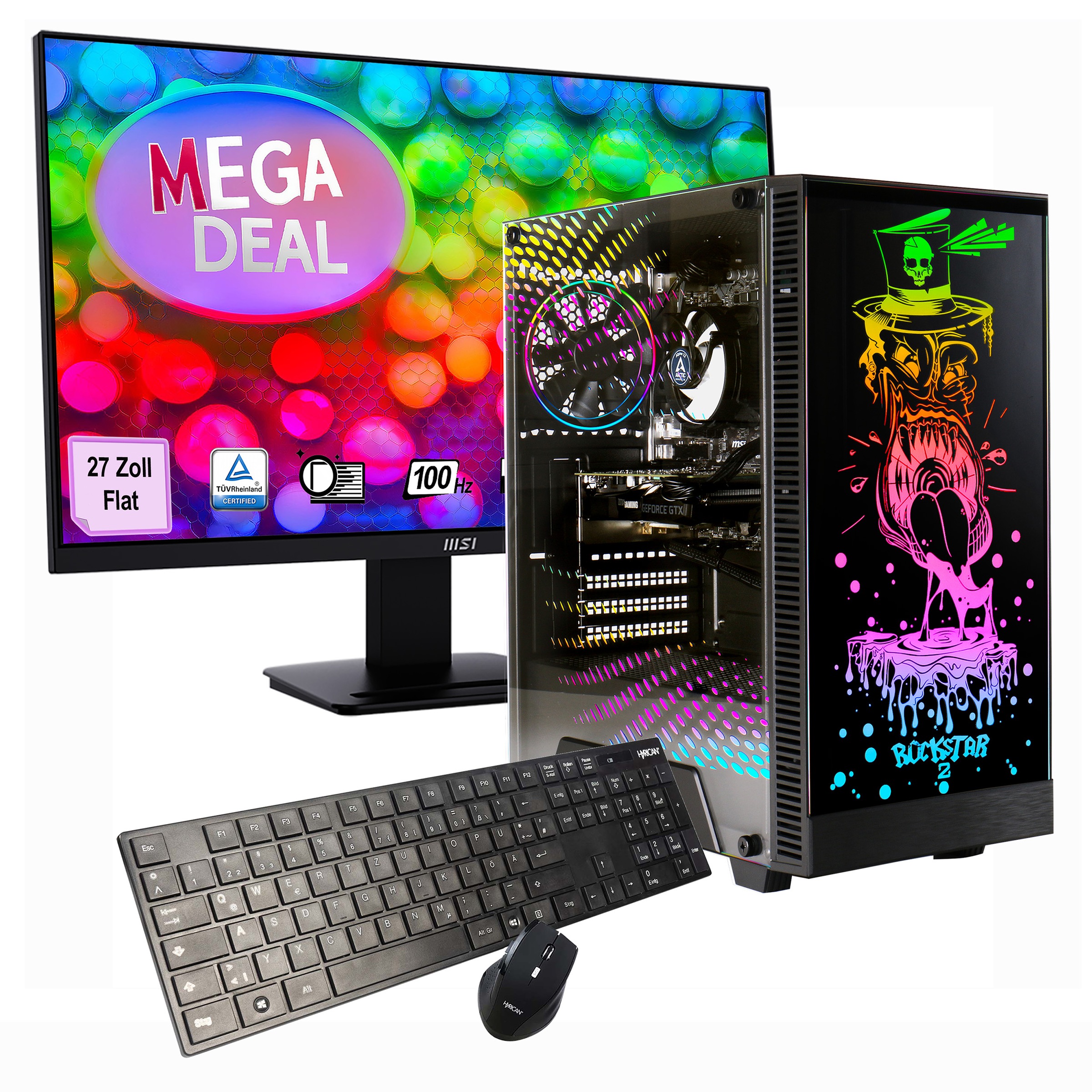 GAMEMAX PC-Komplettsystem 'MegaDeal Rockstar 2602 AMD Ryzen 7 5700X RTX 5060 32GB DDR4 1TB SSD' 27 ″ AMD Ryzen 7 GeForce RTX™ 5060 32 GB RAM 1.000 GB SSD Windows 11 + MSI PRO MP273A Flat Monitor, 69cm (27')