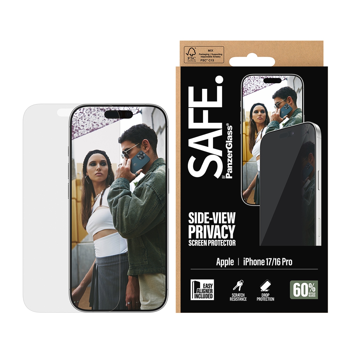 SAFE by PanzerGlass Displayschutzglas 'Side-View Privacy Screen Protector' für Apple iPhone 17;Apple iPhone 16 Pro Displayschutzfolie, Schutzfolie, Bildschirmschutz, kratz- & stoßfest