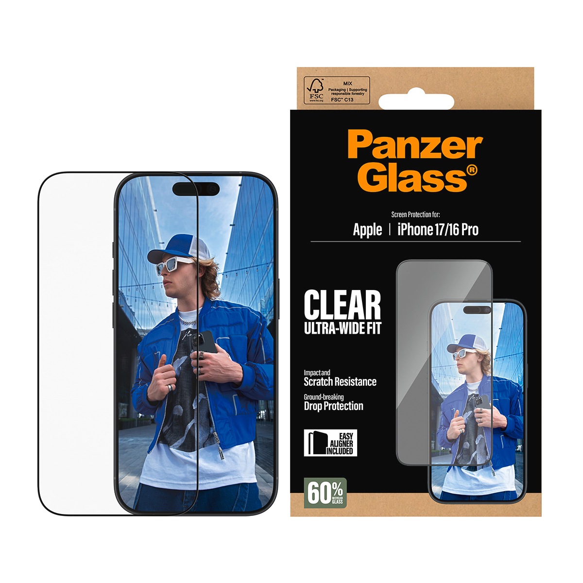 CARE by PanzerGlass Displayschutzglas 'Ultra-Wide Fit Screen Protector' für Apple iPhone 17;Apple iPhone 16 Pro Displayschutzfolie, Schutzfolie, Bildschirmschutz, kratz- & stoßfest