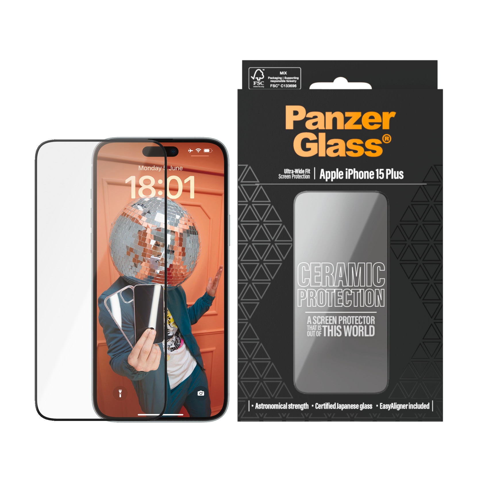 PanzerGlass Displayschutzglas 'Ultra-Wide Fit Ceramic Protection Screen Protector' für Apple iPhone 15 Plus 1 Stk. tlg. Displayschutzfolie, Schutzfolie, Bildschirmschutz, kratz- & stoßfest