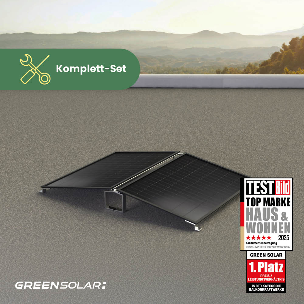 Balkonkraftwerk Flachdach M - Komplett-Set (900W)