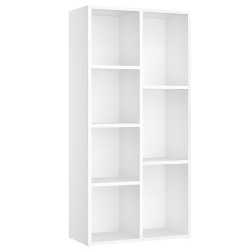 VASAGLE Bücherschrank, Bücherregal, mit 7 Fächern, Büroregal, Würfelregal, Standregal, für Wohnzimmer, Schlafzimmer, Büro, Kinderzimmer, weiß LBC27WT
