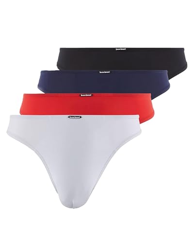 bruno banani Herren Strings Bale - 4er Set - Atmungaktive Mikrofaser - Hohe Bewegungsfreiheit - Niedrige Bundhöhe schwarz/Marine/rot/weiß, M