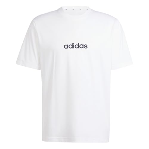 adidas Herren Essentials LINEAR Single Jersey Tee, White/Black, L