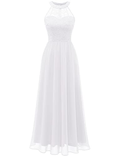 Wedtrend Abschlusskleid Weiss Ballkleid Neckholder Lang Brautkleid Weiß Lang Chiffonkleid Damen Lange Abendkleider Hochzeitskleid Standesamt Weiß WT0201 White 3XL