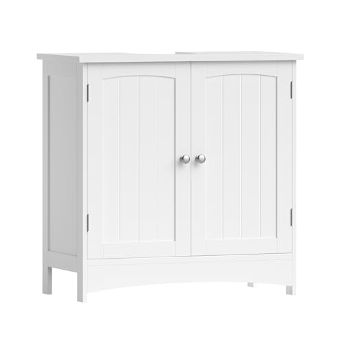 VASAGLE Waschbeckenunterschrank, Unterschrank, Badezimmerschrank, 30 x 60 x 60 cm, 2 Türen, Badschrank, höhenverstellbare Ablage, weiß BBC01WT
