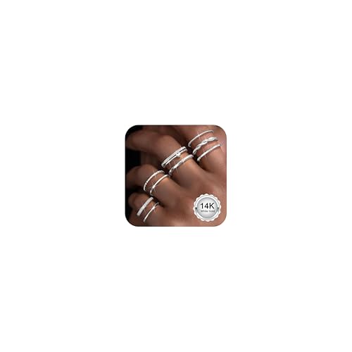 CASSIECA 9Pcs Ringe Set für Damen, Silber Stack Ringe mit Kubischer Zirkon Daumen Ring Fingerring Verlobung Versprechen Offene Ring Schmuck für Freundin Frau Mom