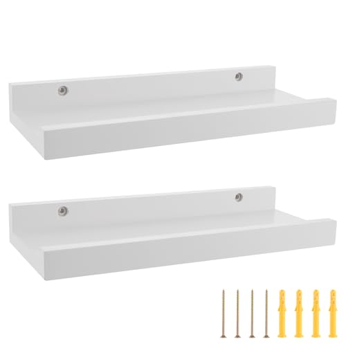 SHUESS 2er-Set 30CM Wandregal Weiße Schweberagel, Wandregal in U-Form, schwebende Regalbrett für Dekos, Wohnzimmer, Schlafzimmer und Büro, Wandboard Weiss