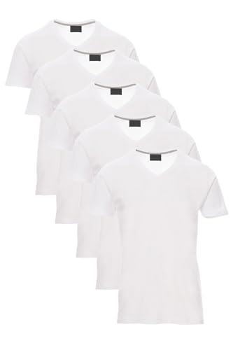 Mivaro T-Shirt Herren 5er Pack Weiß mit V-Ausschnitt - Baumwollshirt Größe XL - ideal als Unterziehshirt, Berufskleidung, Sommeroberteil - hautfreundlich, pflegeleicht, angenehm im täglichen Einsatz